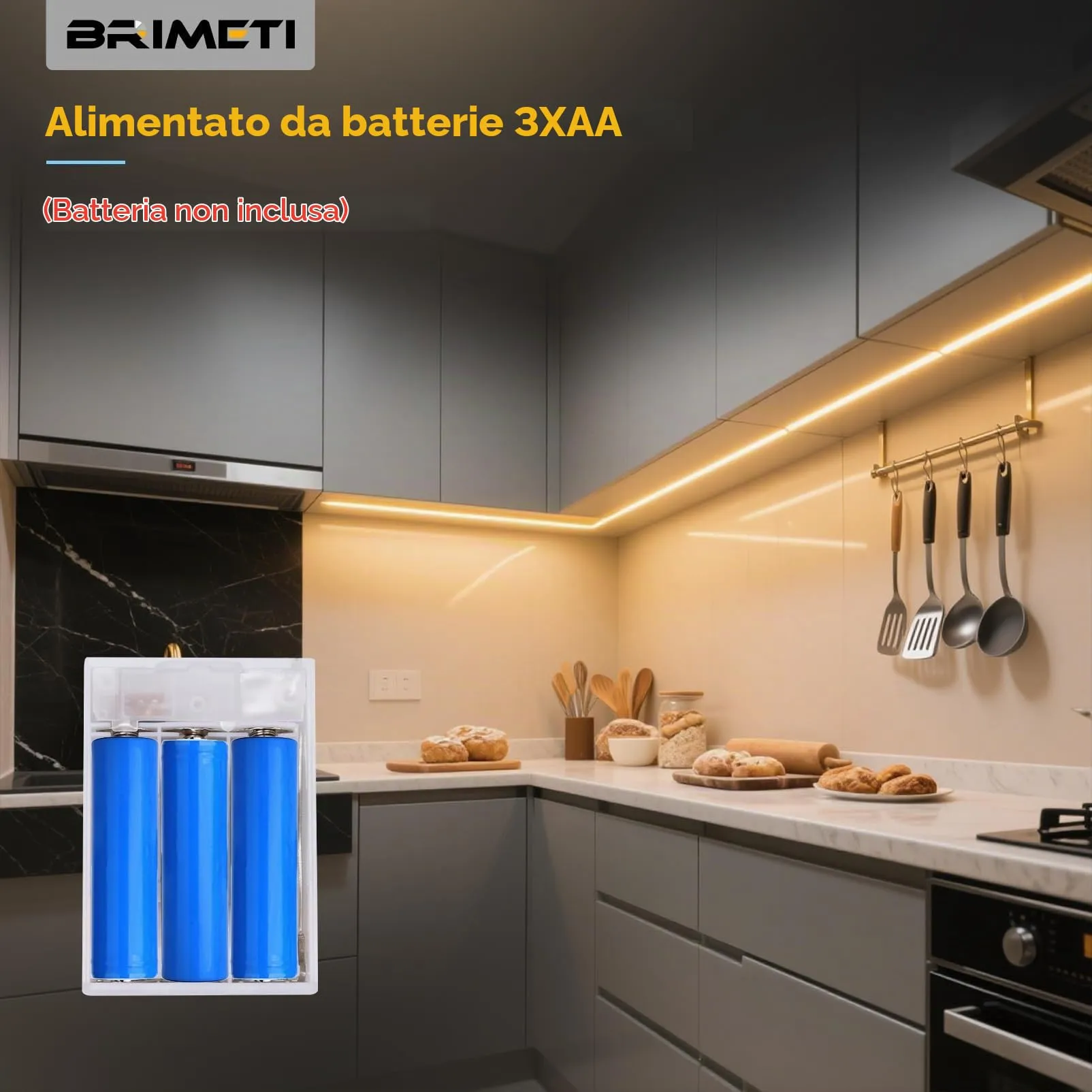BRIMETI Striscia LED COB a Batteria 5V, 3x1M, Bianco Naturale 4000K, 320LEDs/M, Autoadesiva e Flessibile - immagine 3