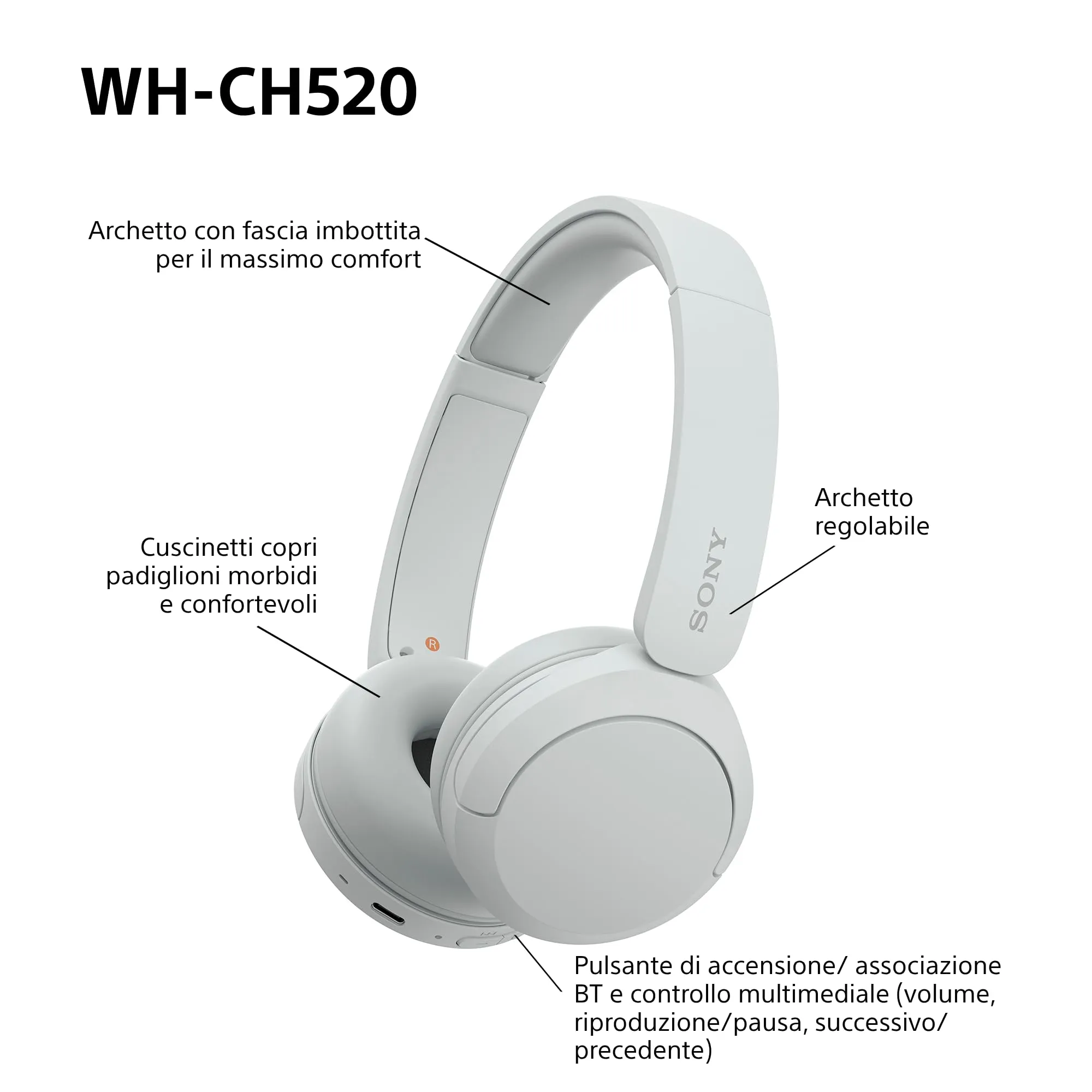 Sony WH-CH520 Cuffie Wireless - Bianco - immagine 9
