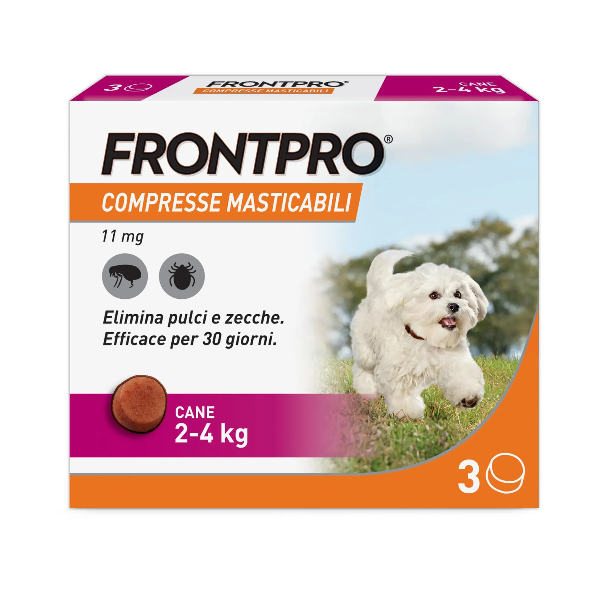 FRONTPRO Compresse Masticabili Per Cani Contro Pulci E Zecche (2-4kg), 3 pezzi - immagine 1