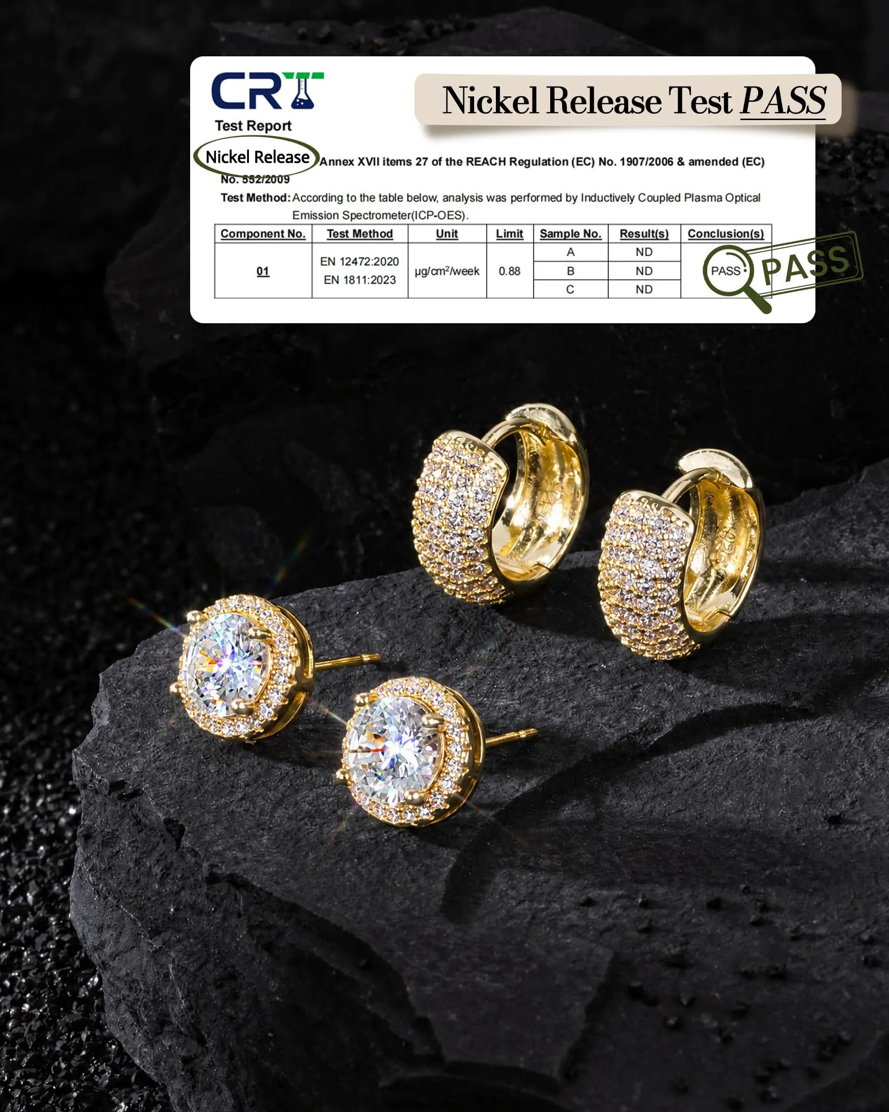 HANLI 2 Paia Orecchini a Cerchio Uomo Oro Placcato 14K Zirconi Cubici - immagine 3