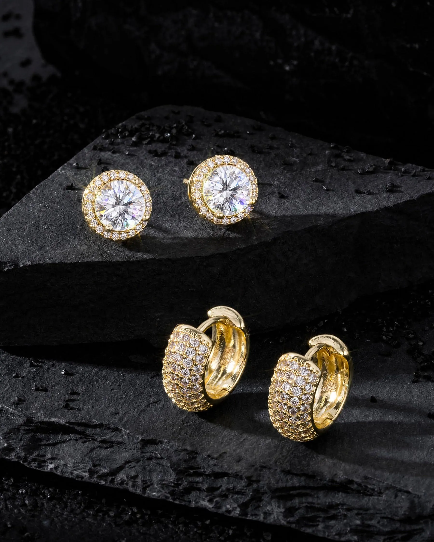 HANLI 2 Paia Orecchini a Cerchio Uomo Oro Placcato 14K Zirconi Cubici - immagine 5