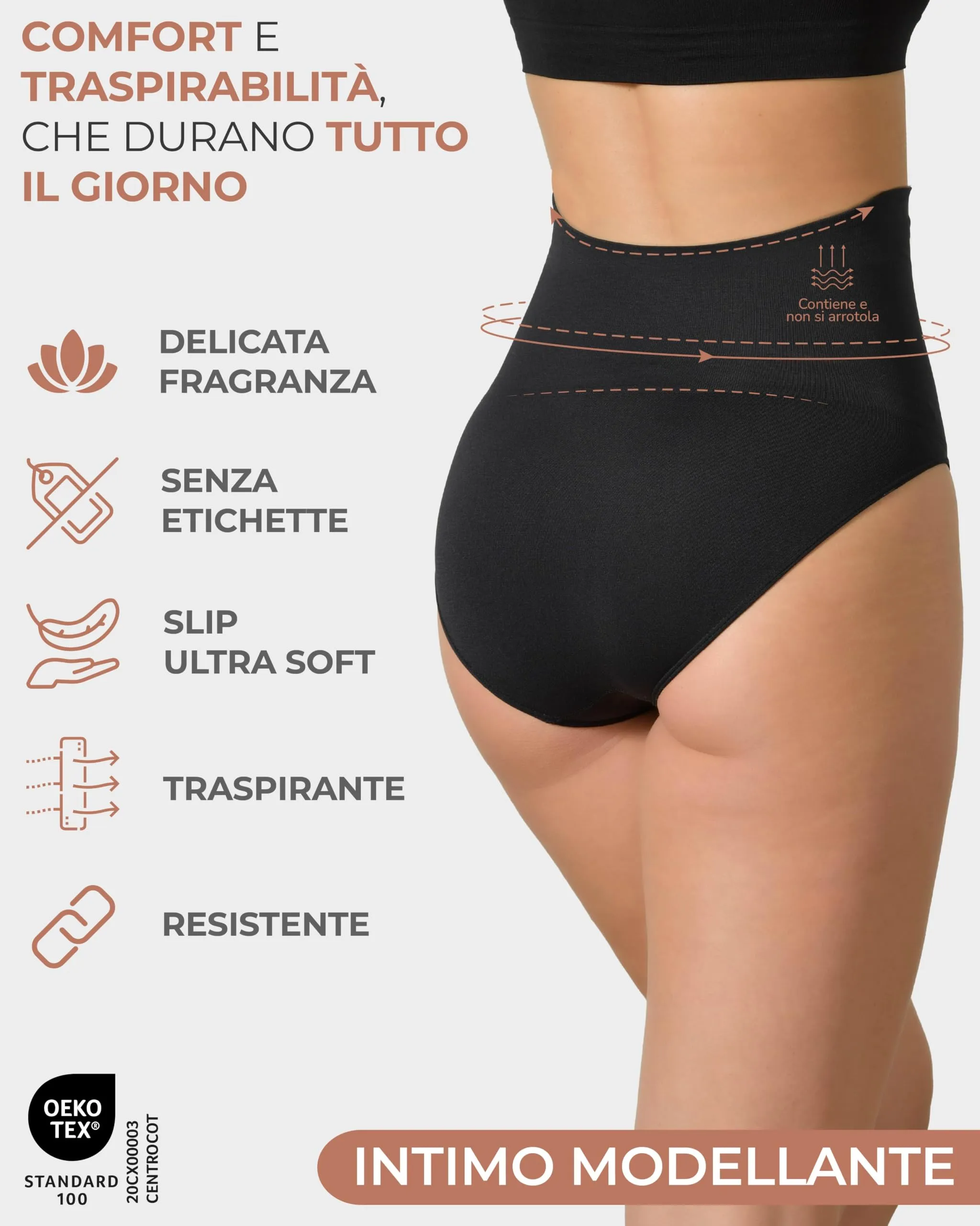Risalti Pancera Contenitiva Donna Vita Alta con Slip Morbido, Intimo Modellante Senza Cuciture in Microfibra, Made in Italy - immagine 3