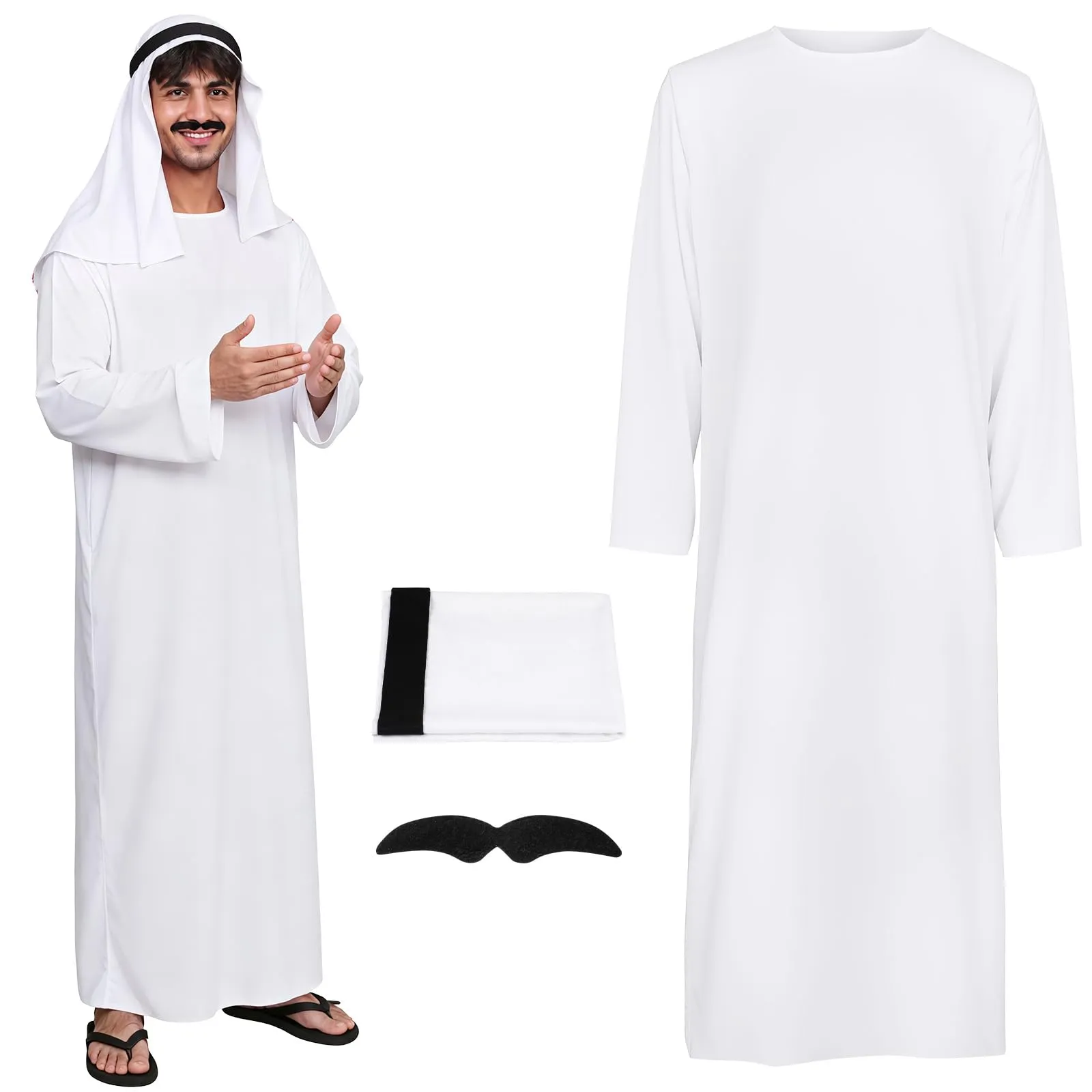 BSBUY Costume Arabo da Uomo Set da 3 Pezzi, Bianco - immagine 1