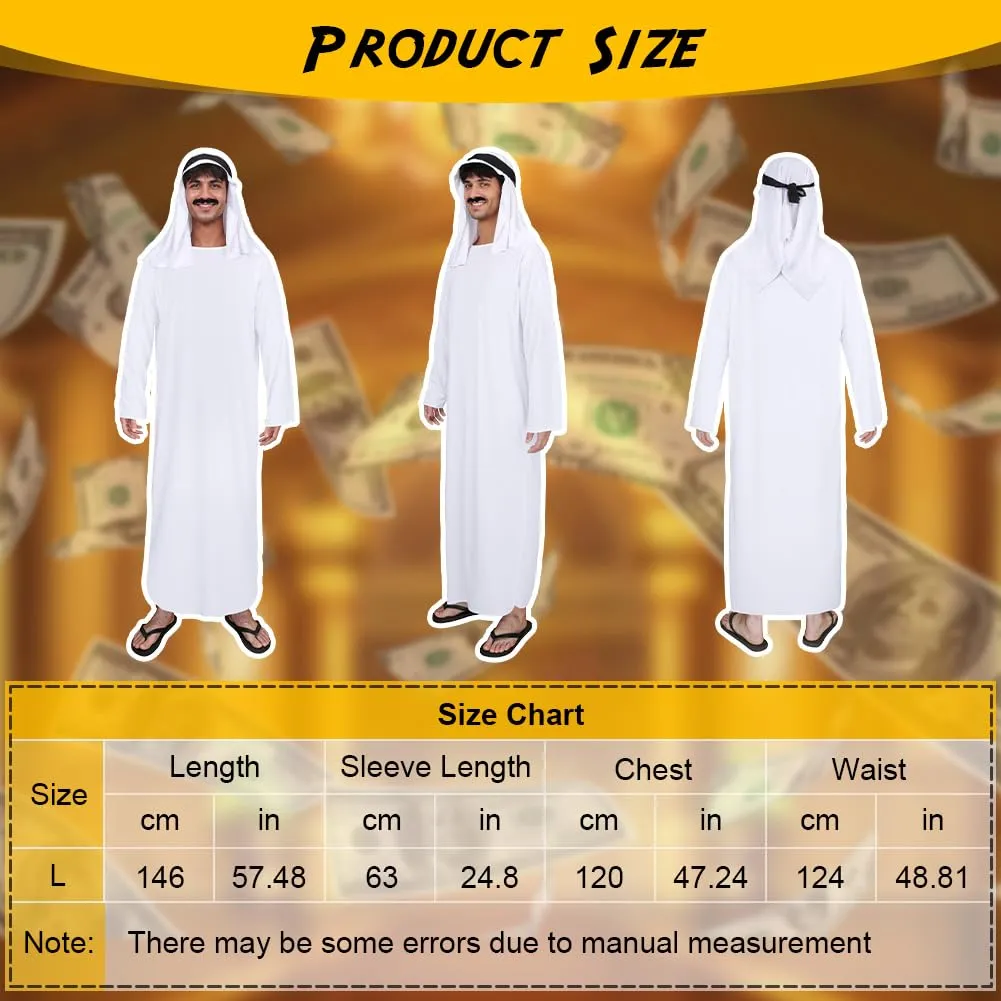 BSBUY Costume Arabo da Uomo Set da 3 Pezzi, Bianco - immagine 2