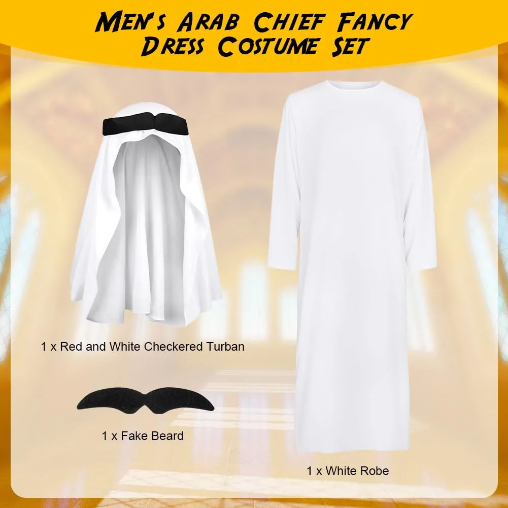 BSBUY Costume Arabo da Uomo Set da 3 Pezzi, Bianco - immagine 3