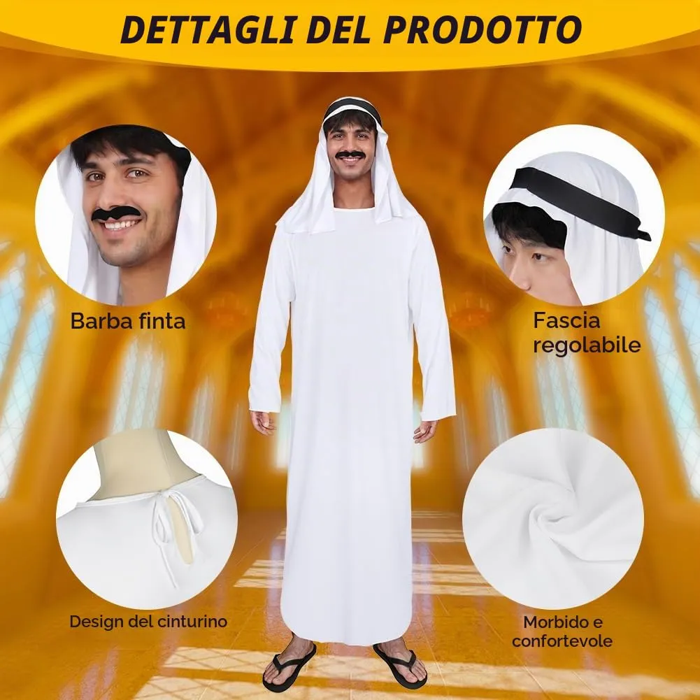 BSBUY Costume Arabo da Uomo Set da 3 Pezzi, Bianco - immagine 4