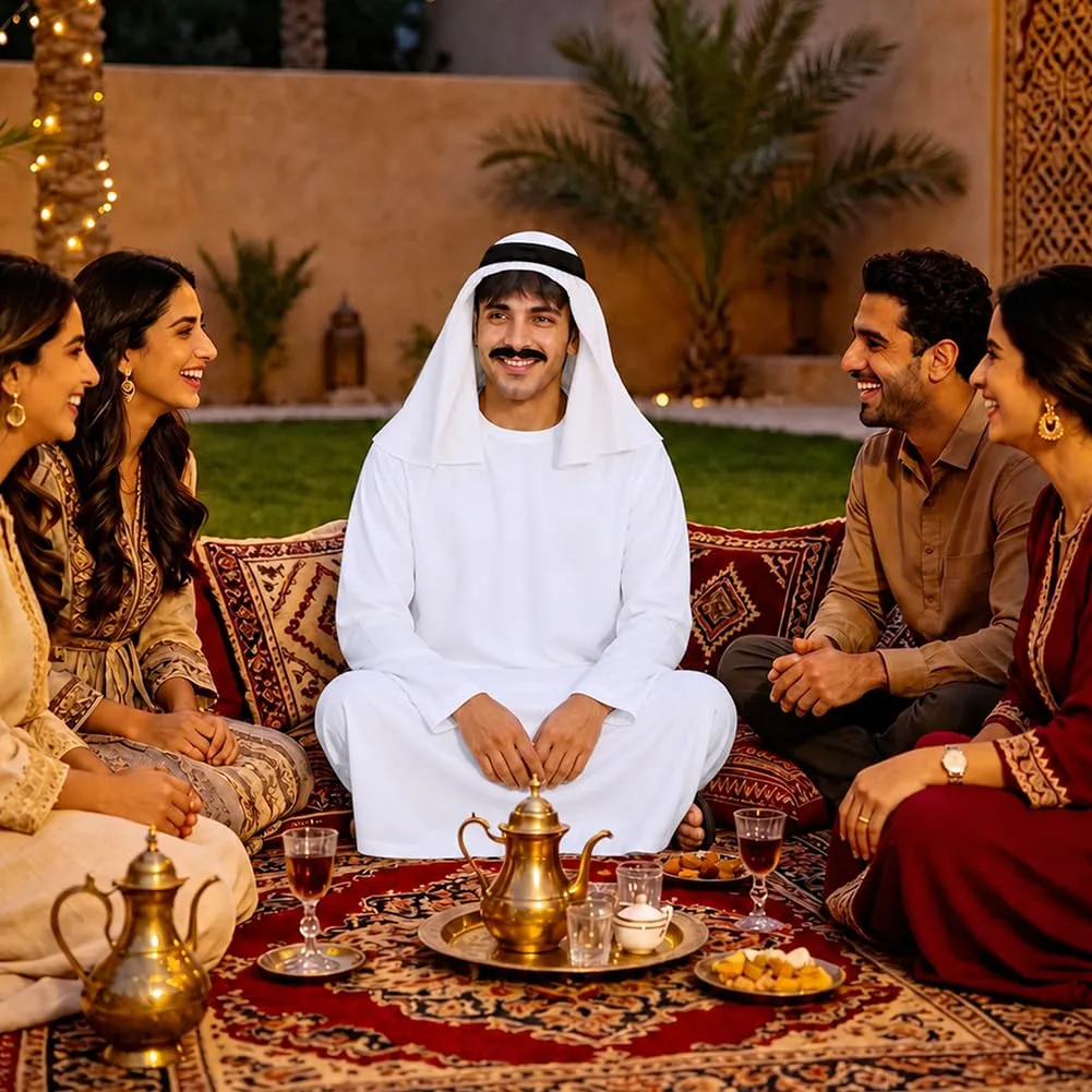 BSBUY Costume Arabo da Uomo Set da 3 Pezzi, Bianco - immagine 5