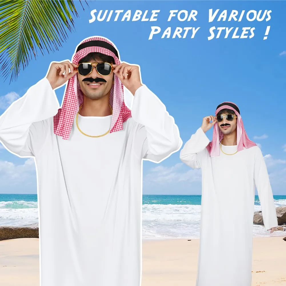 BSBUY Costume da Sceicco Arabo da Uomo, Set da 6 Pezzi, Bianco - immagine 6