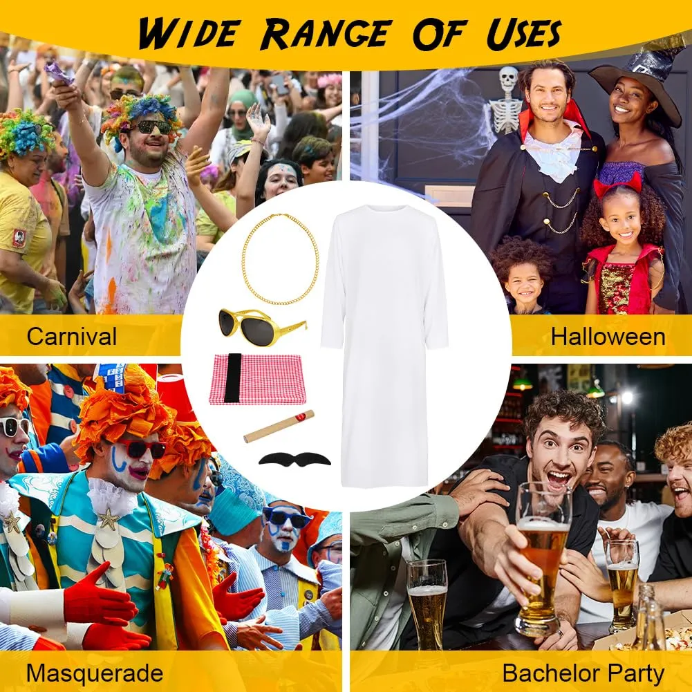 BSBUY Costume da Sceicco Arabo da Uomo, Set da 6 Pezzi, Bianco - immagine 7