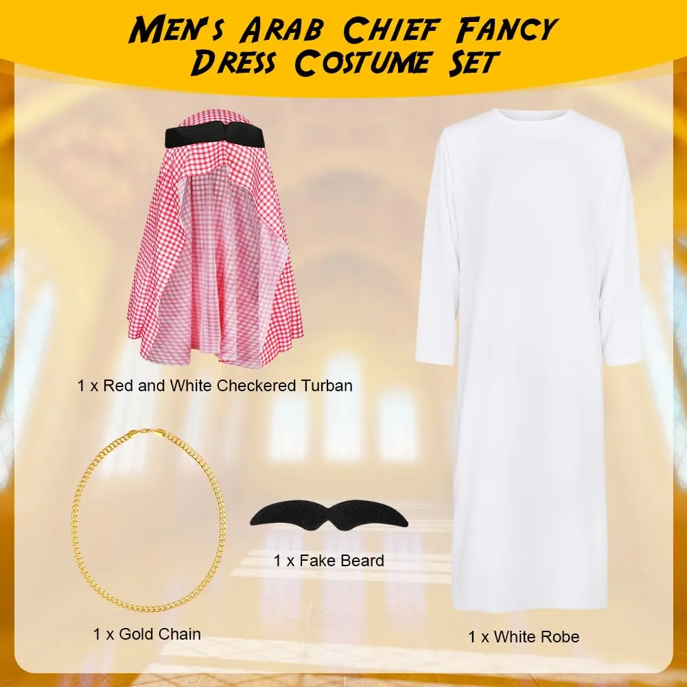 BSBUY Costume da Sceicco Arabo da Uomo, Set da 4 Pezzi, Bianco - immagine 3