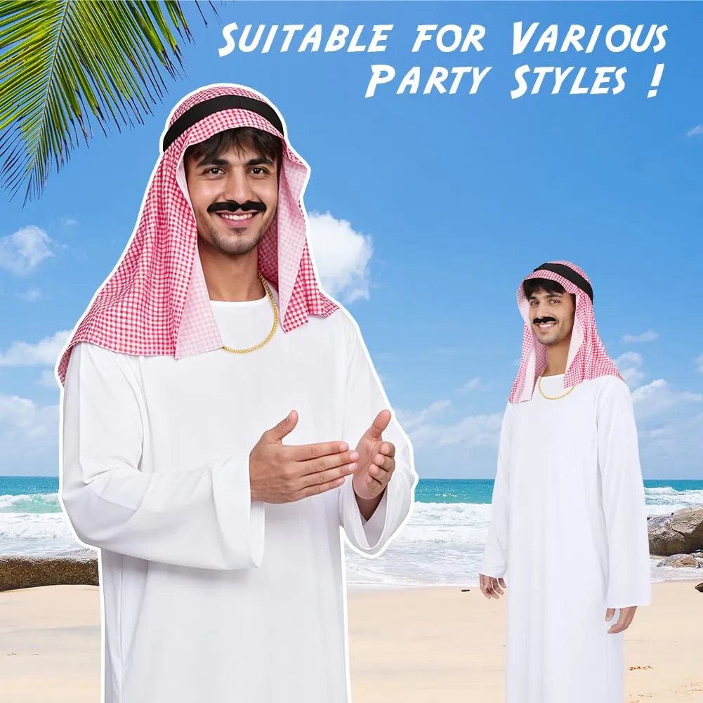BSBUY Costume da Sceicco Arabo da Uomo, Set da 4 Pezzi, Bianco - immagine 6
