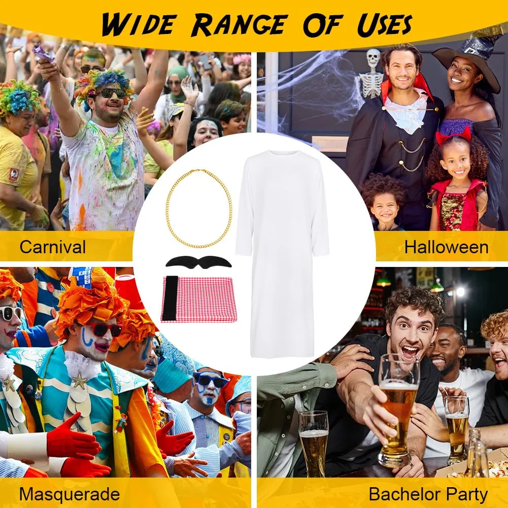 BSBUY Costume da Sceicco Arabo da Uomo, Set da 4 Pezzi, Bianco - immagine 7
