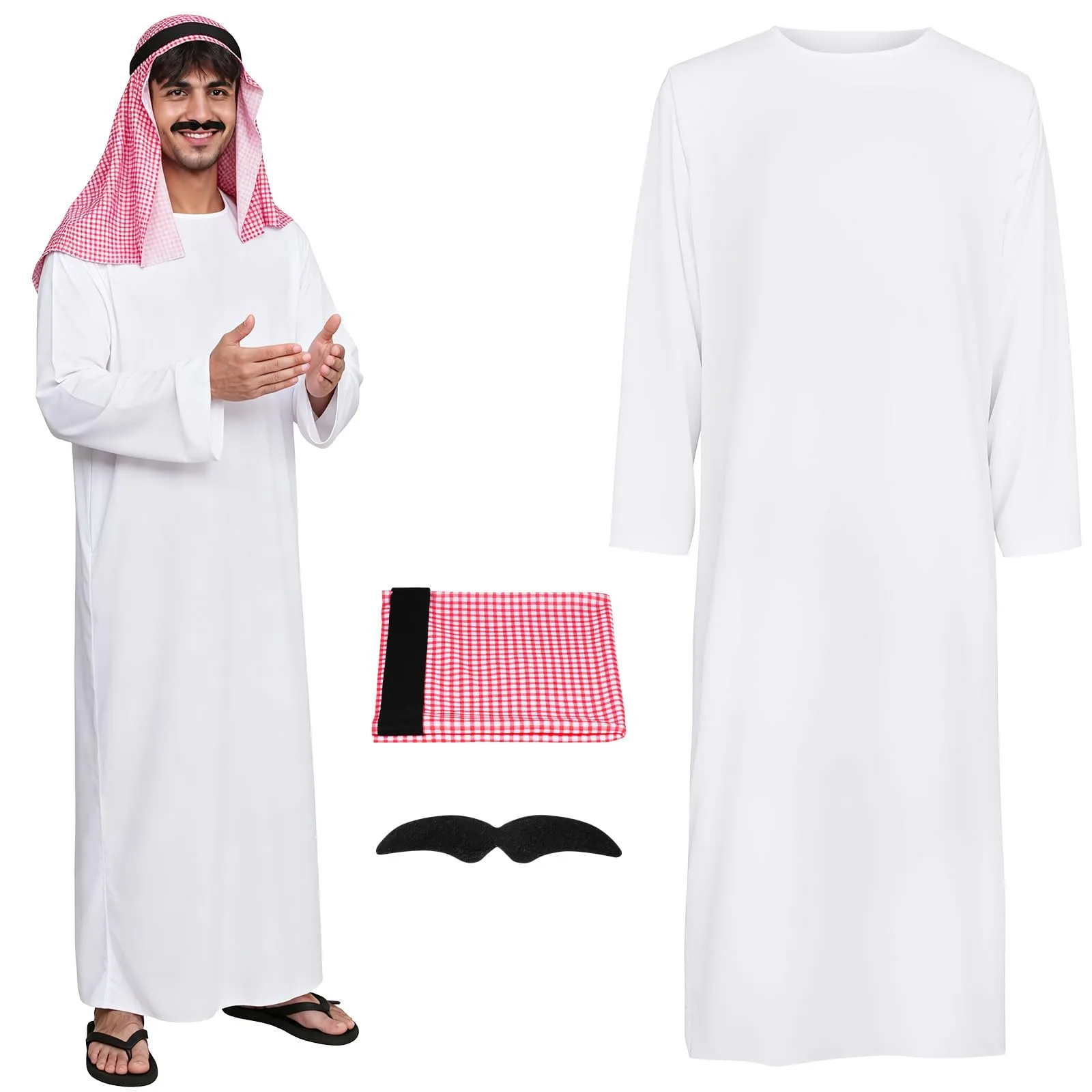 BSBUY Costume Arabo da Uomo Set 3 Pezzi Bianco - immagine 1