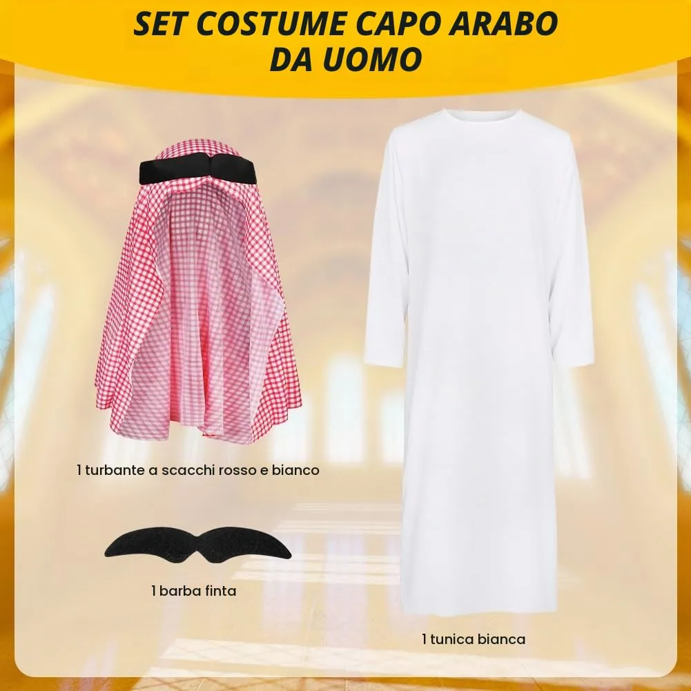 BSBUY Costume Arabo da Uomo Set 3 Pezzi Bianco - immagine 3