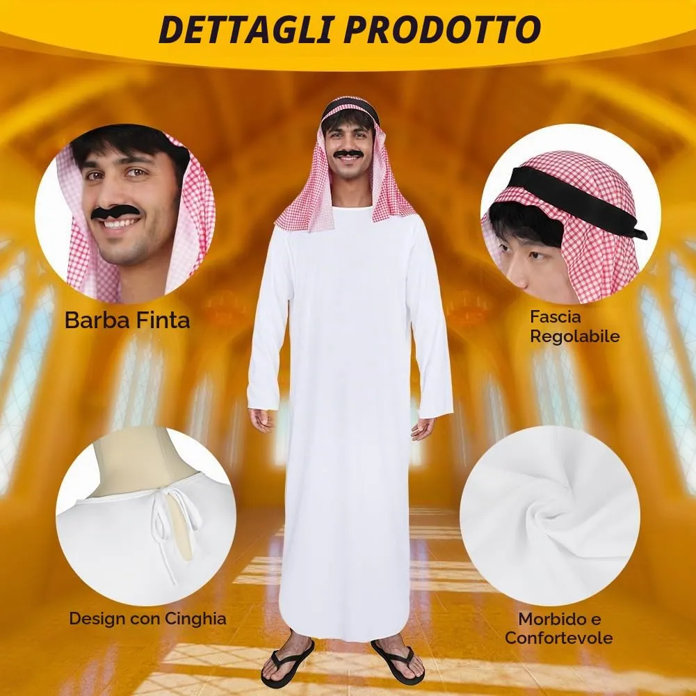 BSBUY Costume Arabo da Uomo Set 3 Pezzi Bianco - immagine 4