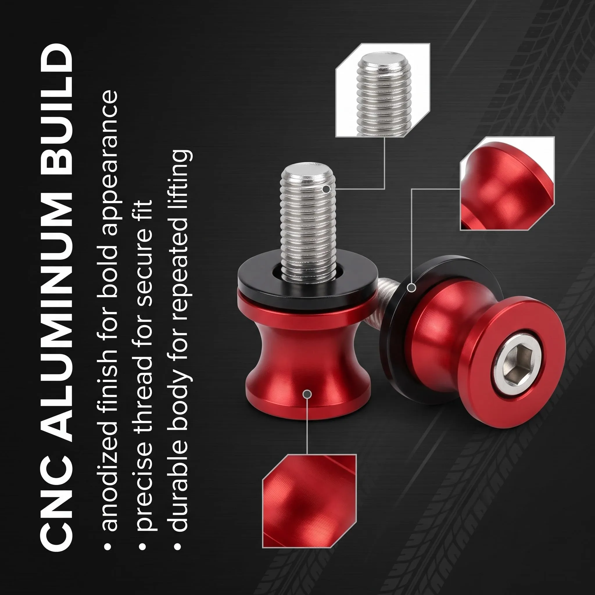 GWEOR Nottolini Cavalletto Moto M8 in Alluminio CNC per Z900 Z650 400 650 (Rosso) - immagine 3