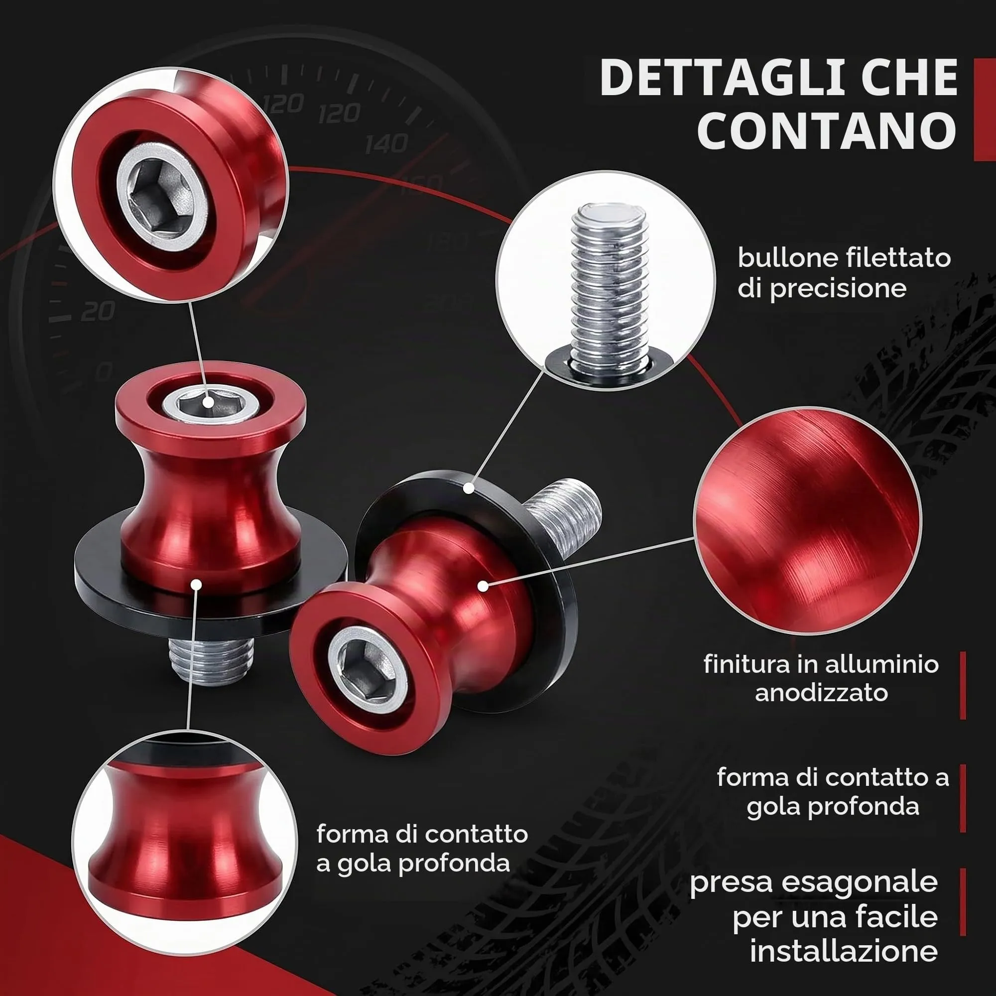 GWEOR Nottolini Cavalletto Moto M8 in Alluminio CNC per Z900 Z650 400 650 (Rosso) - immagine 7