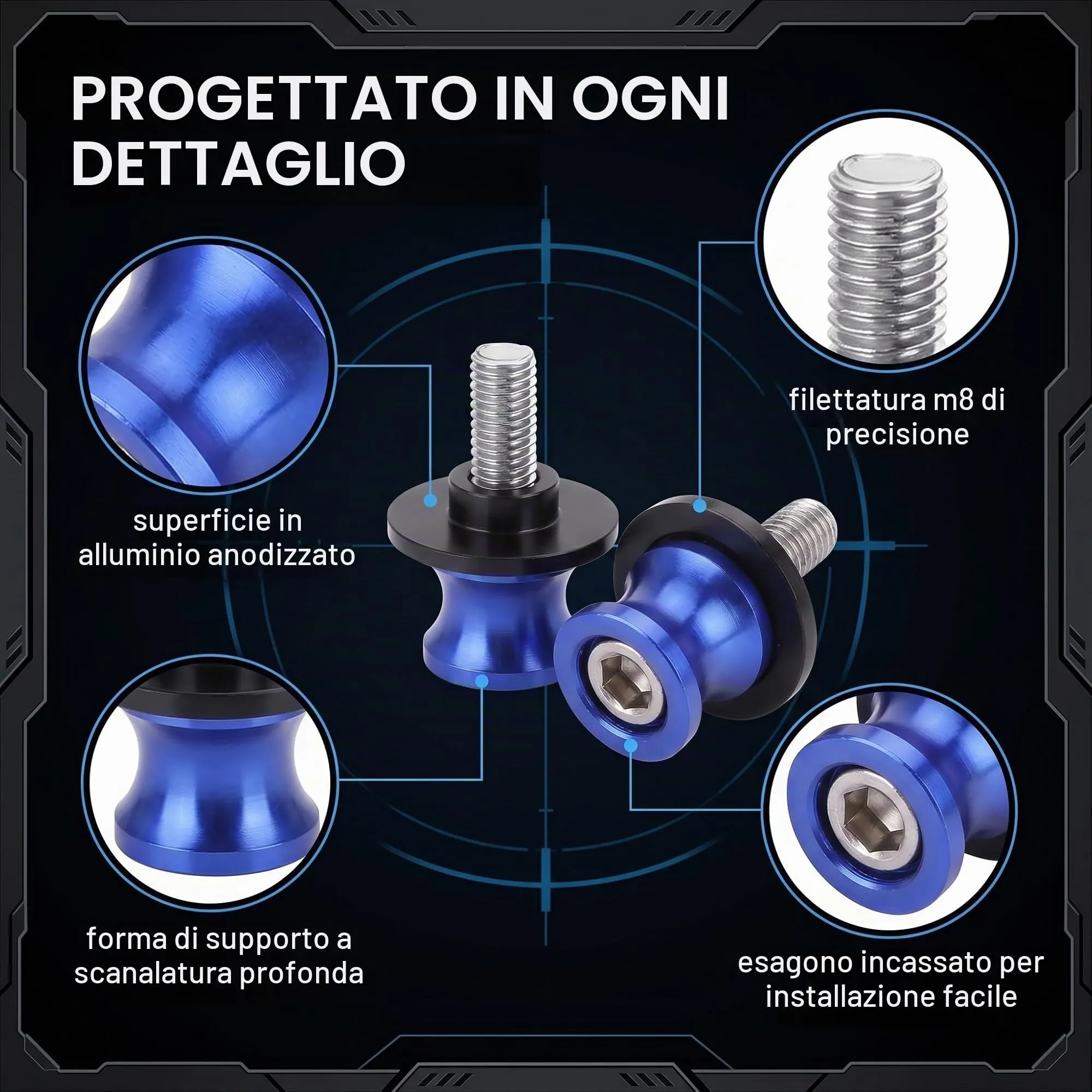 GWEOR Nottolini Cavalletto Moto M8 CNC per Kawasaki Z900 Z650 Ninja 400 650 1000SX Versys 650 ER6N, Blu - immagine 7