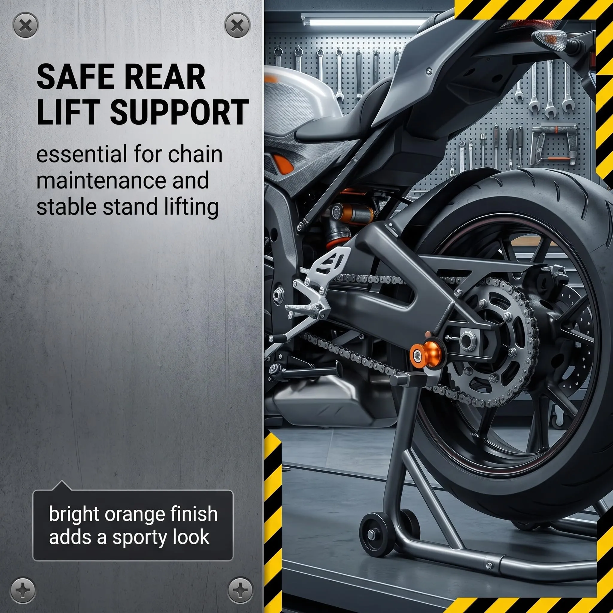 GWEOR Nottolini Cavalletto Moto M8 in Alluminio CNC, Supporti Forcellone Posteriore Universali (Arancione) - immagine 2