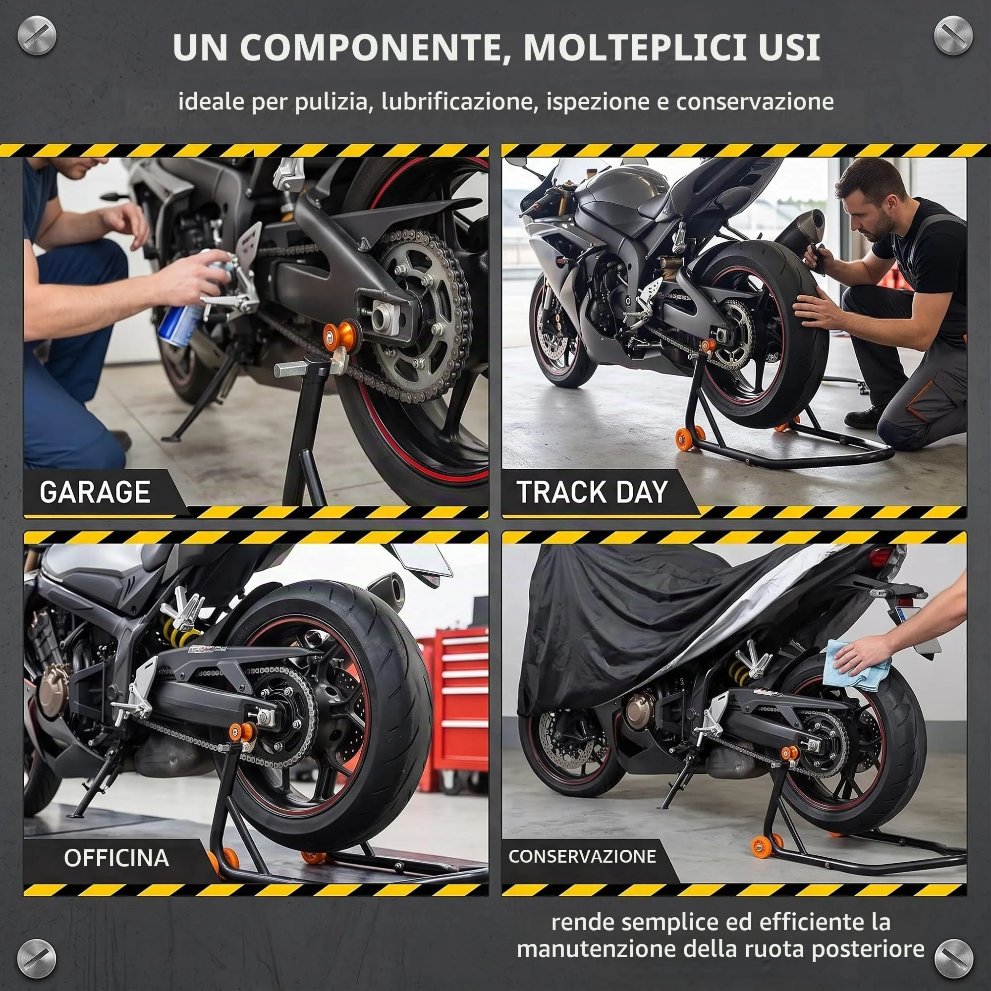 GWEOR Nottolini Cavalletto Moto M8 in Alluminio CNC, Supporti Forcellone Posteriore Universali (Arancione) - immagine 3