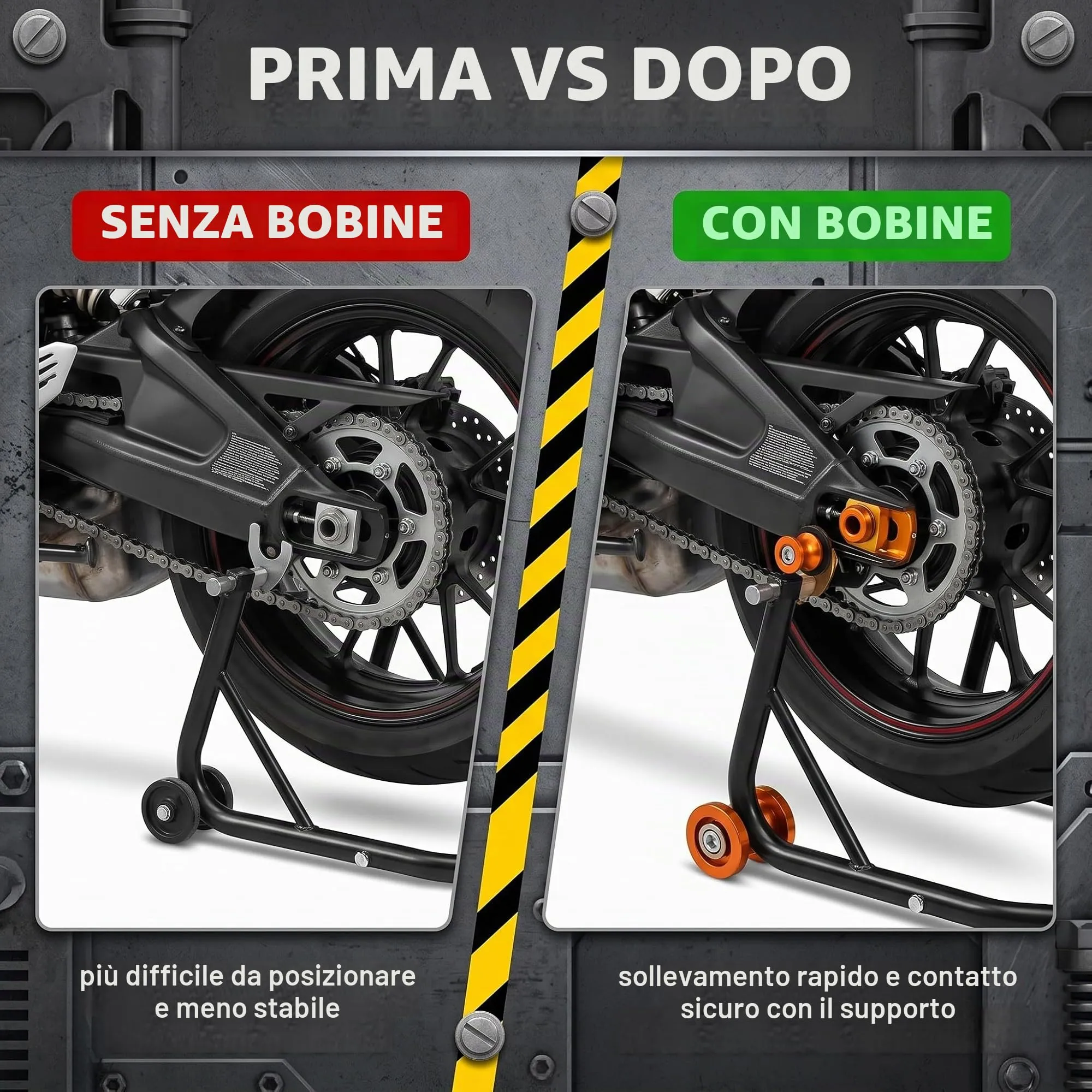 GWEOR Nottolini Cavalletto Moto M8 in Alluminio CNC, Supporti Forcellone Posteriore Universali (Arancione) - immagine 4