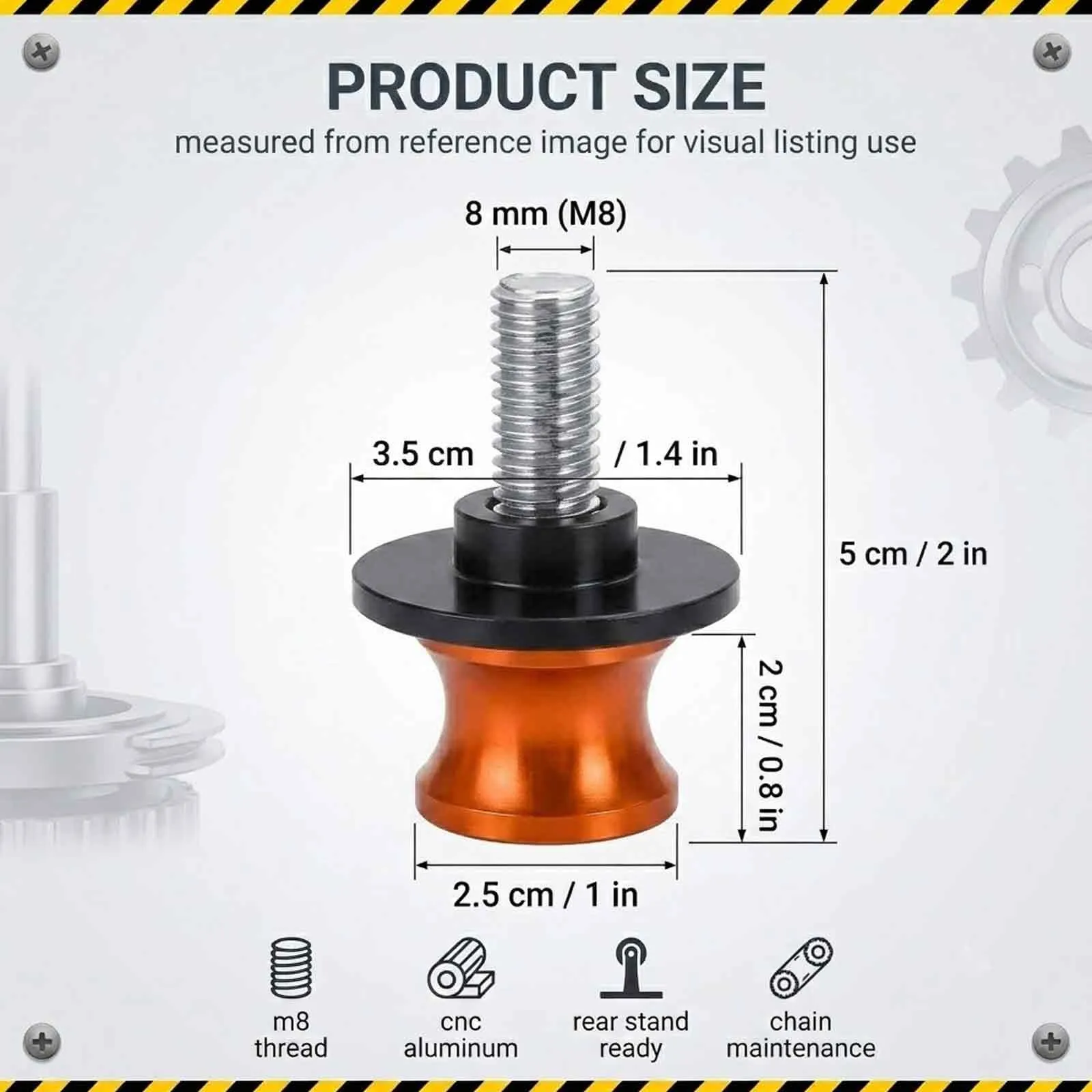 GWEOR Nottolini Cavalletto Moto M8 in Alluminio CNC, Supporti Forcellone Posteriore Universali (Arancione) - immagine 6