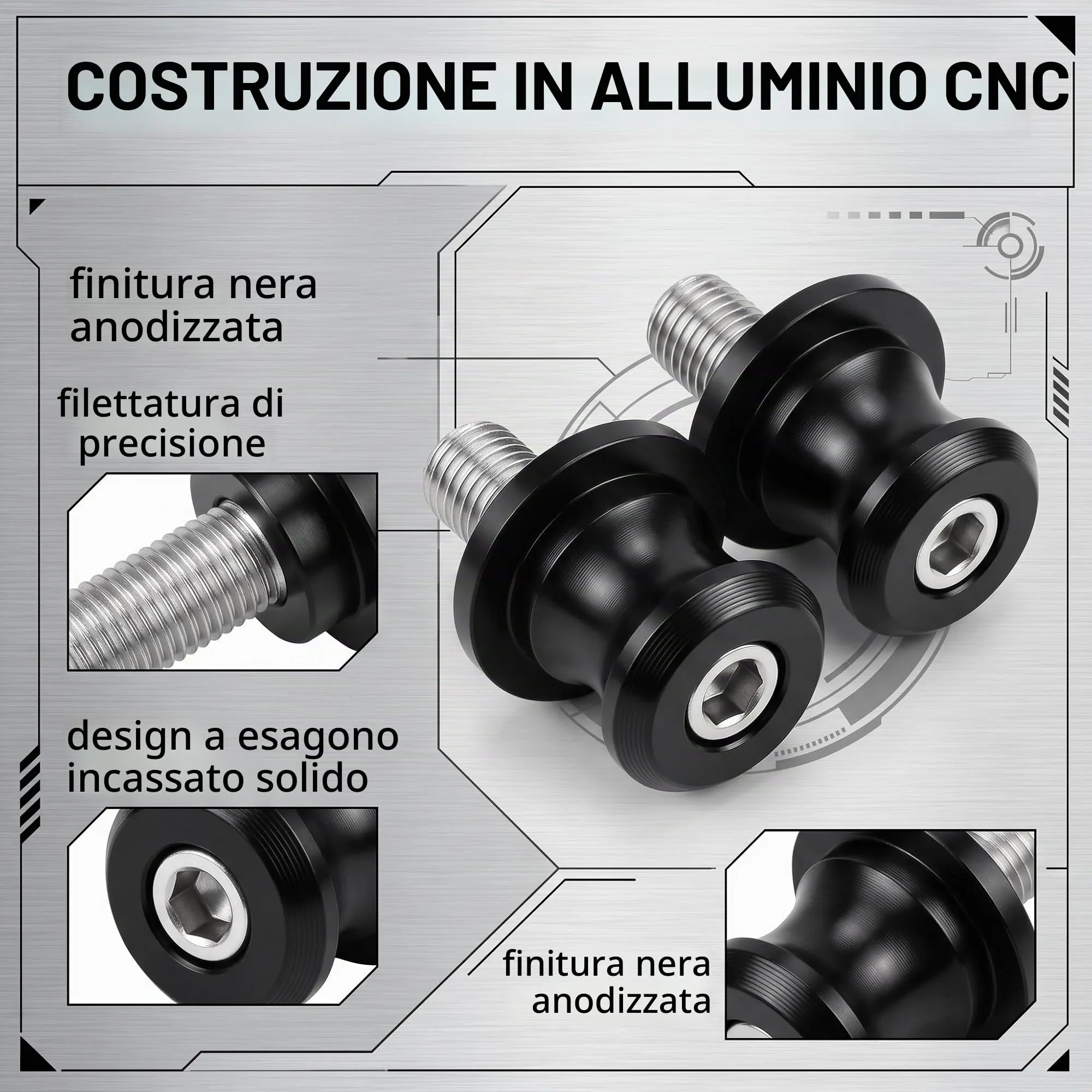 GWEOR Nottolini Cavalletto Moto M6 Supporti Forcellone Posteriore CNC, Nero (2 Pezzi) - immagine 4