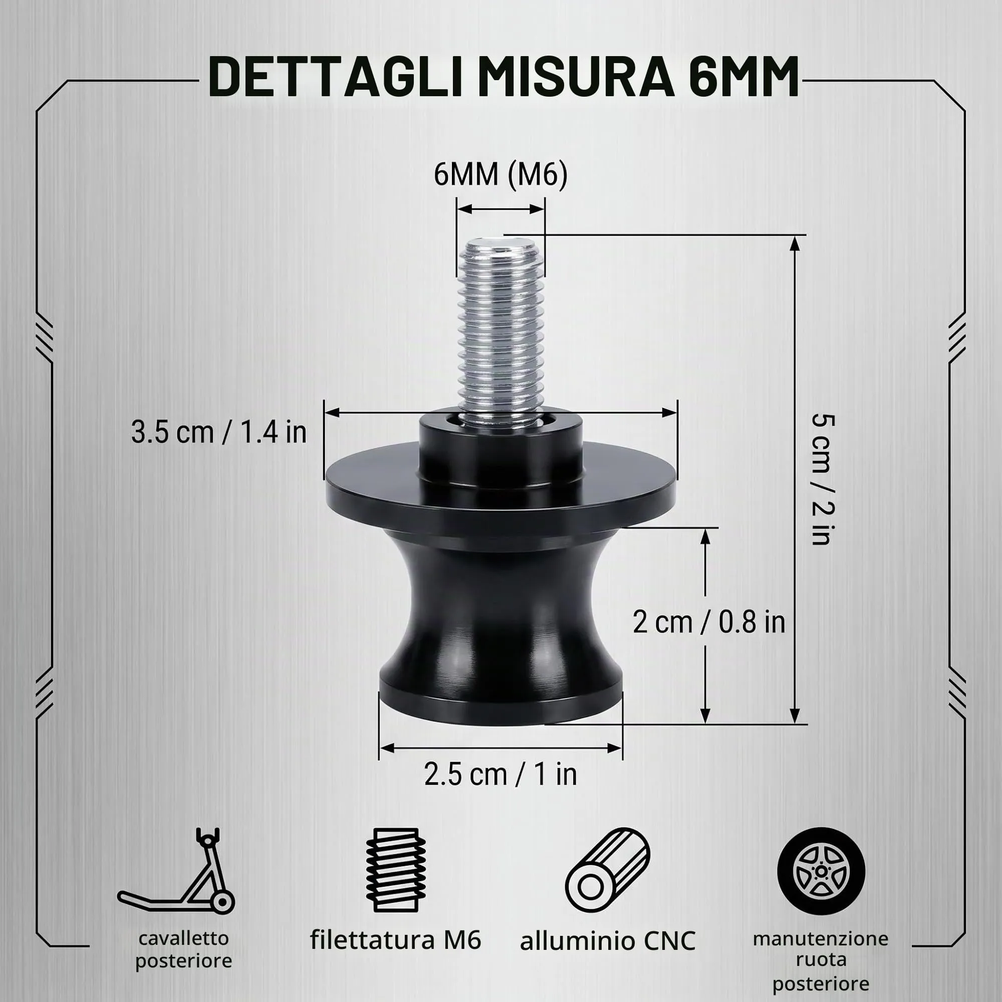 GWEOR Nottolini Cavalletto Moto M6 Supporti Forcellone Posteriore CNC, Nero (2 Pezzi) - immagine 6