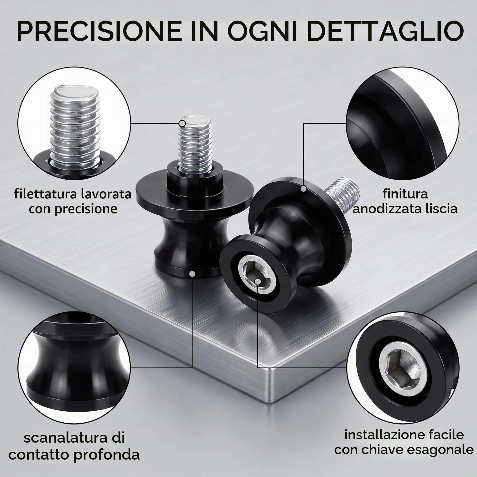 GWEOR Nottolini Cavalletto Moto M6 Supporti Forcellone Posteriore CNC, Nero (2 Pezzi) - immagine 7