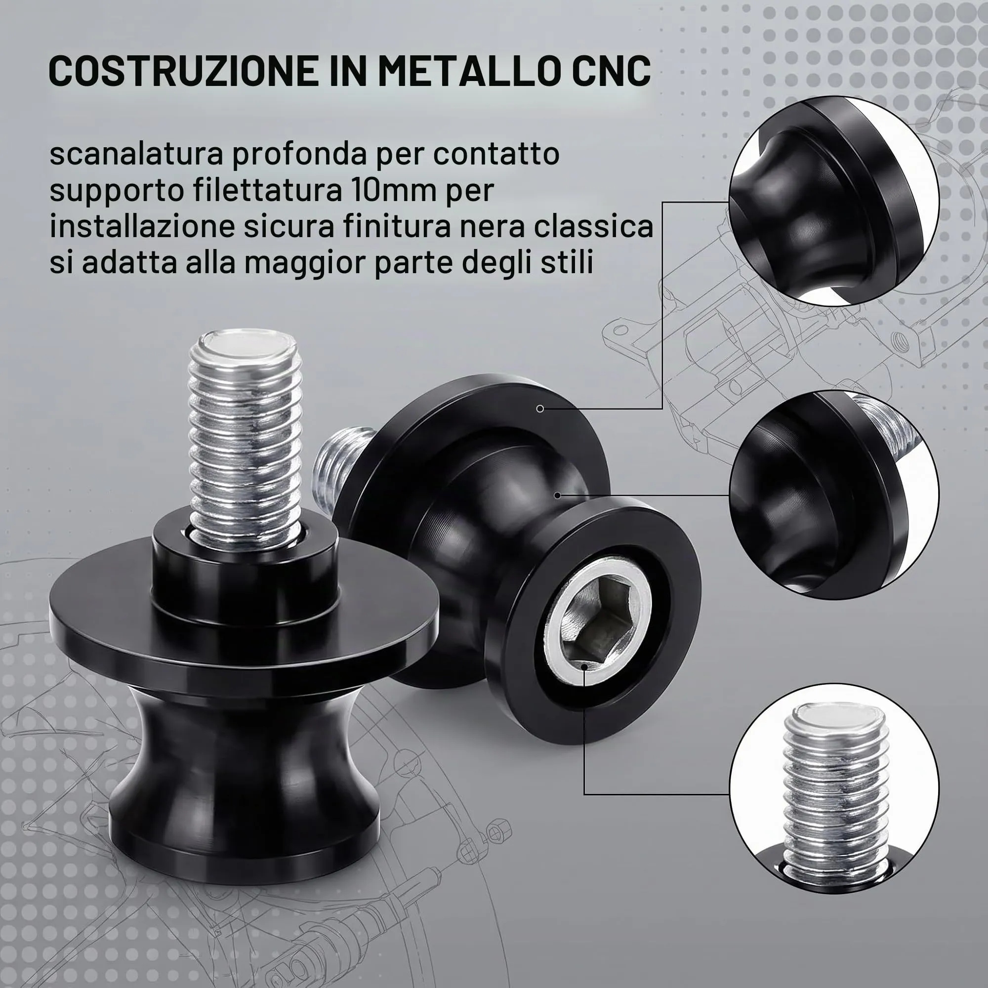GWEOR Nottolini Cavalletto Moto M10 in Alluminio CNC, Supporti Forcellone Posteriore, Nero - immagine 2
