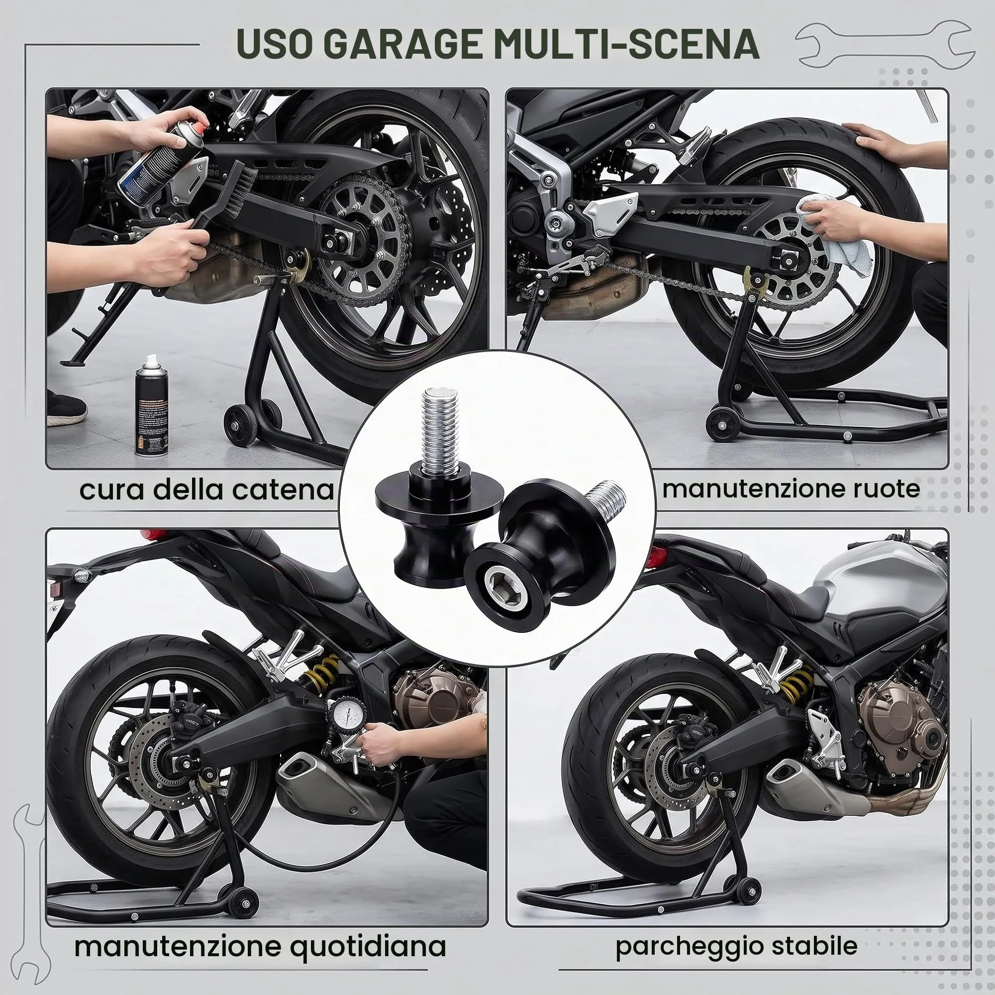 GWEOR Nottolini Cavalletto Moto M10 in Alluminio CNC, Supporti Forcellone Posteriore, Nero - immagine 3