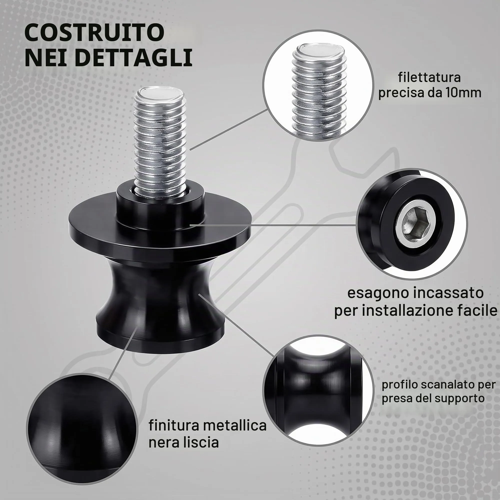 GWEOR Nottolini Cavalletto Moto M10 in Alluminio CNC, Supporti Forcellone Posteriore, Nero - immagine 7