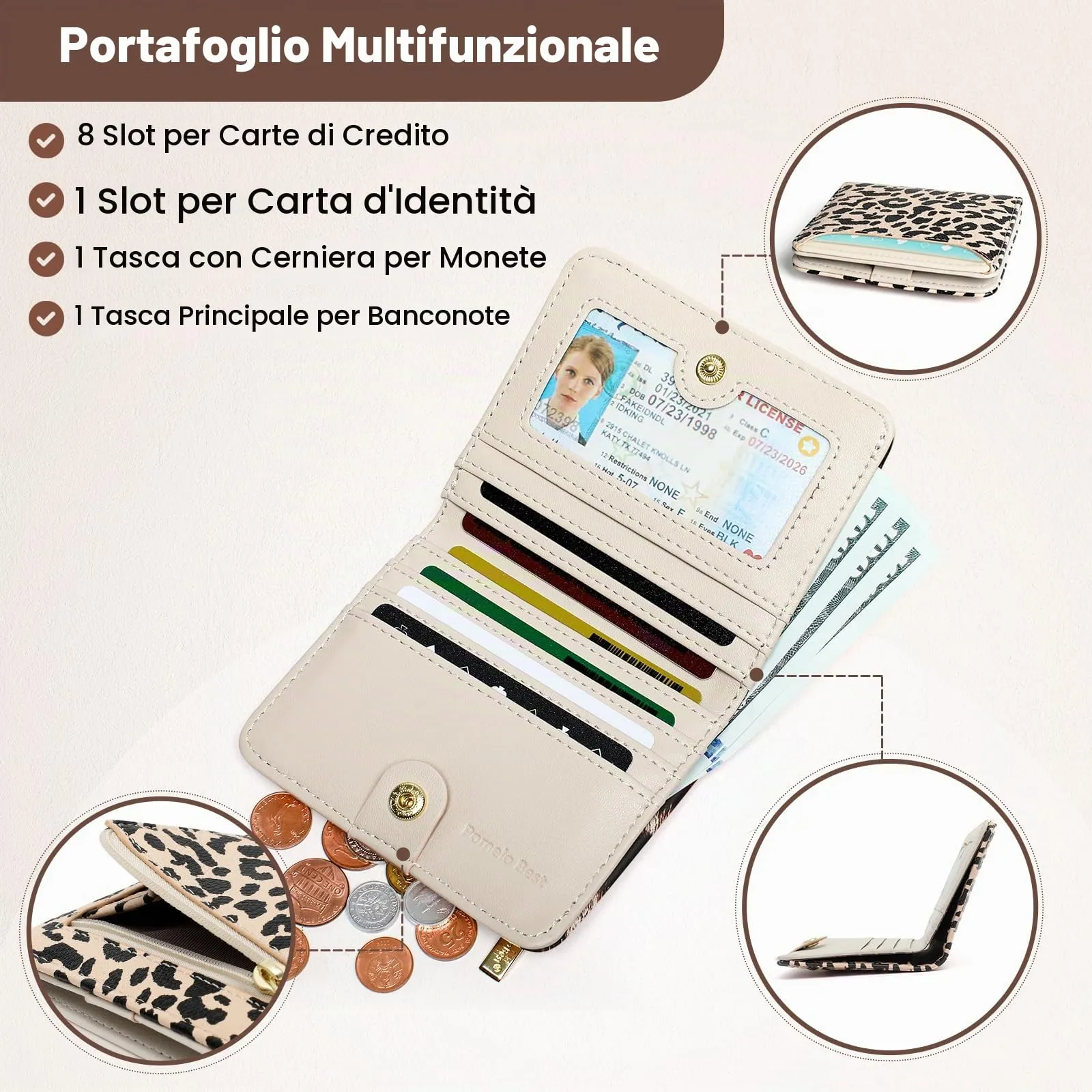 Pomelo Best Portafoglio da Donna Piccolo in Pelle PU con Blocco RFID, Leopardato Bianco - immagine 2