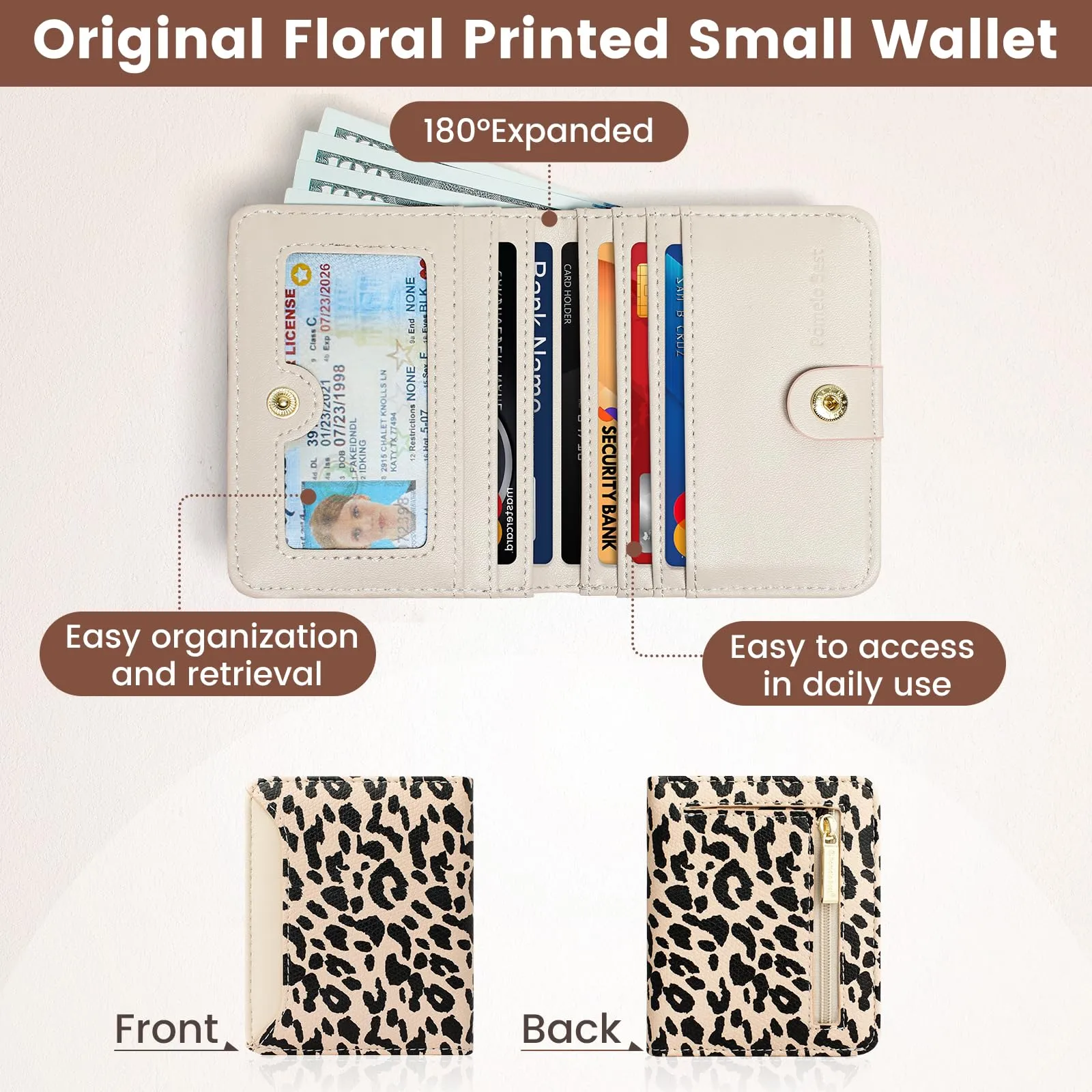 Pomelo Best Portafoglio da Donna Piccolo in Pelle PU con Blocco RFID, Leopardato Bianco - immagine 3