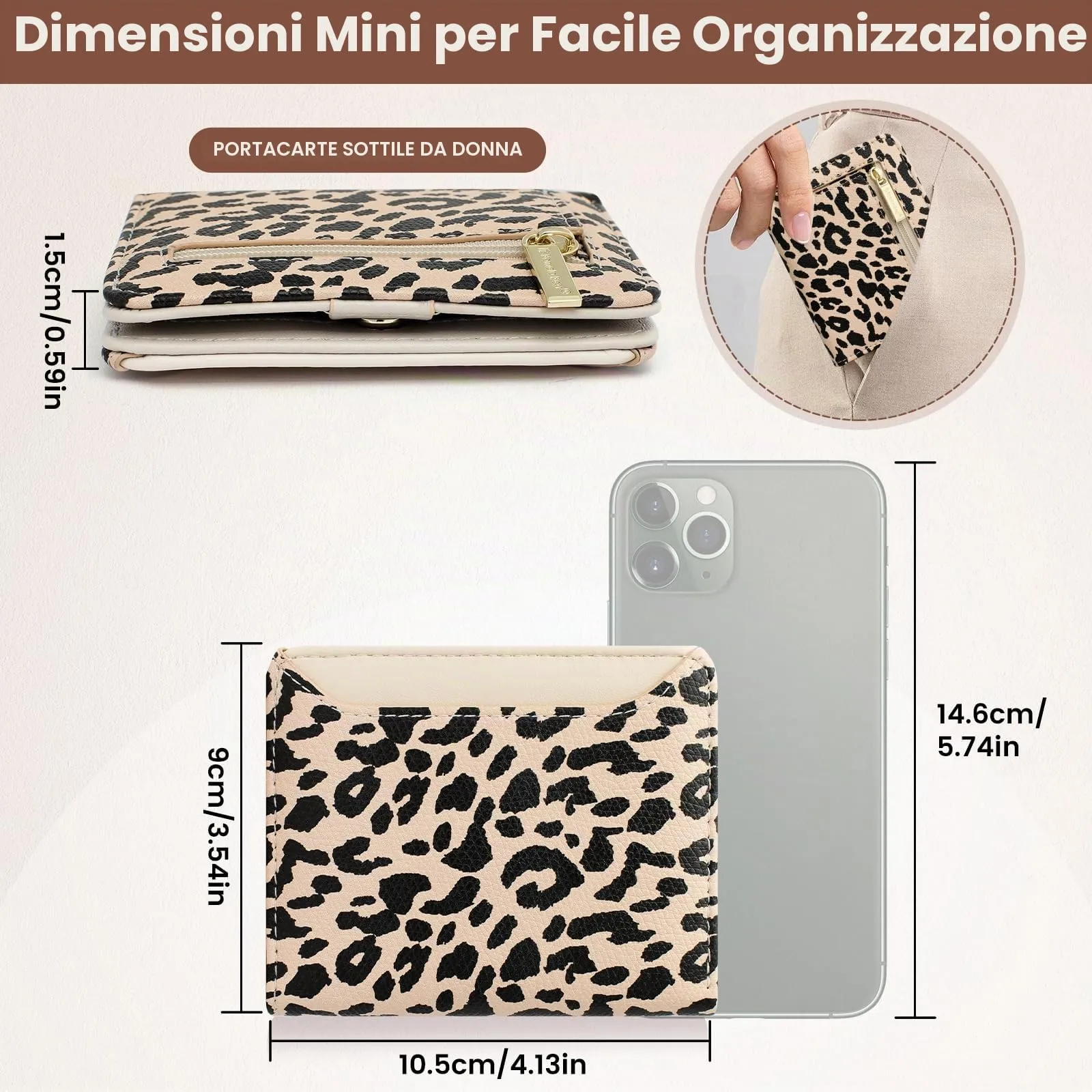 Pomelo Best Portafoglio da Donna Piccolo in Pelle PU con Blocco RFID, Leopardato Bianco - immagine 4