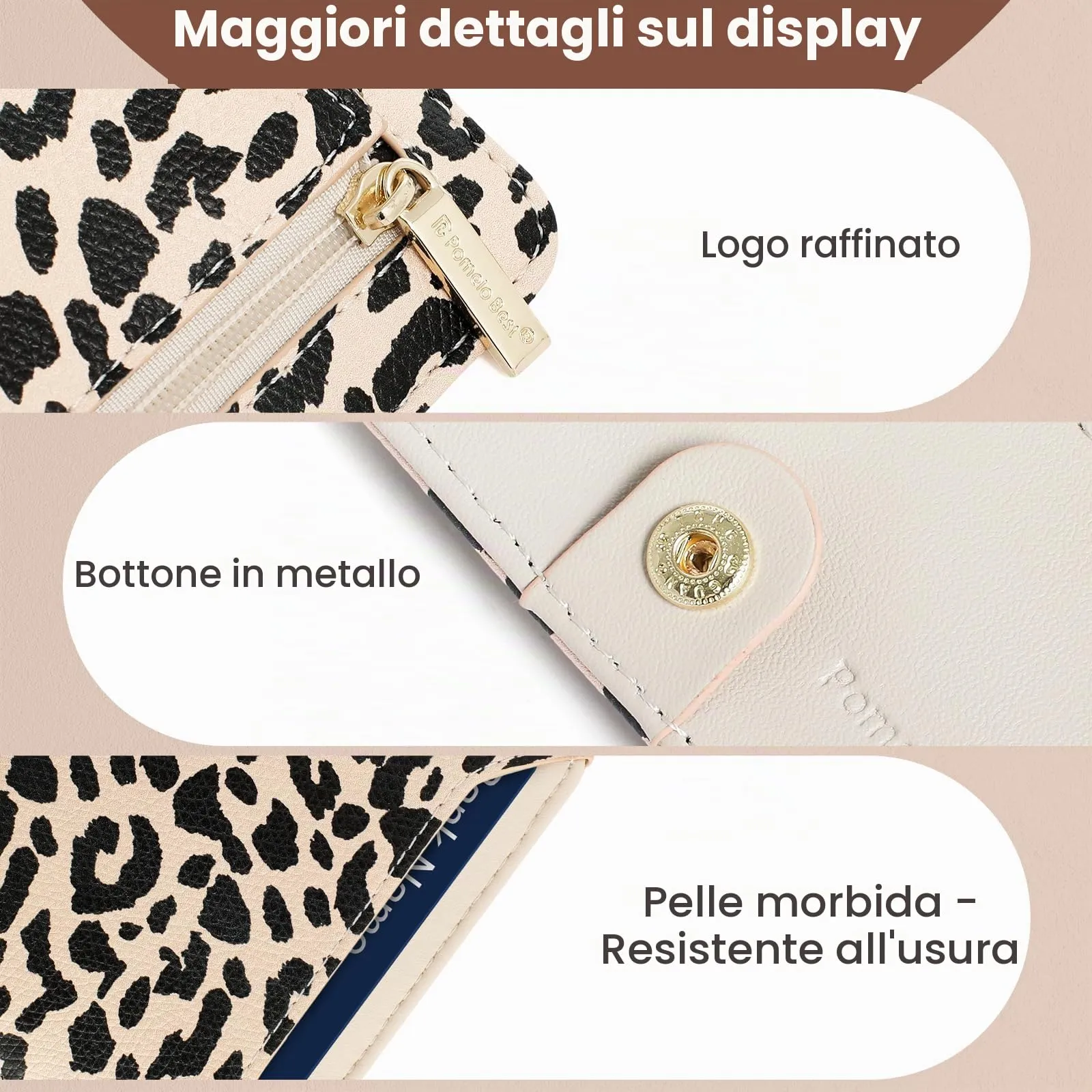 Pomelo Best Portafoglio da Donna Piccolo in Pelle PU con Blocco RFID, Leopardato Bianco - immagine 6