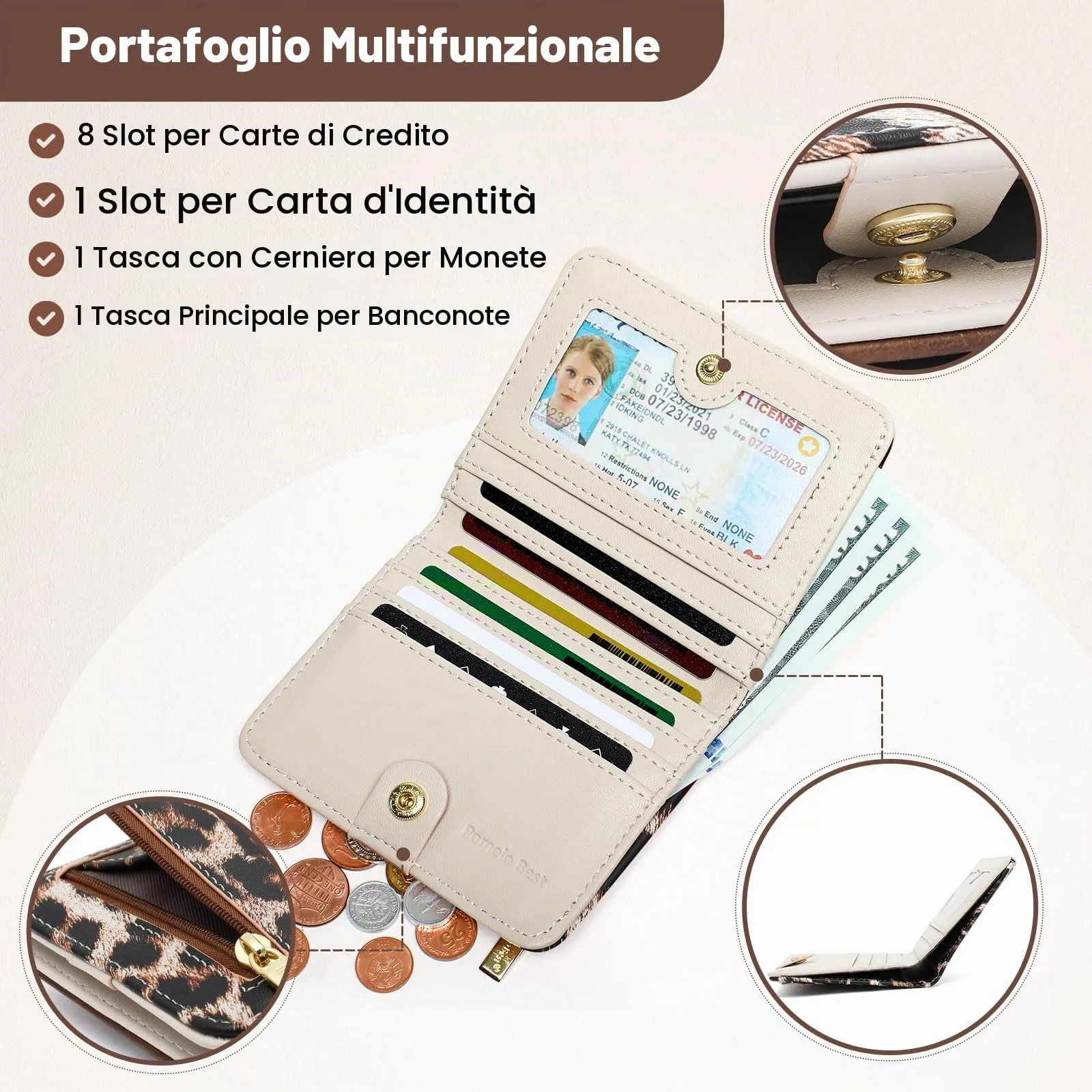 Pomelo Best Portafoglio da Donna Piccolo in Pelle PU con Blocco RFID, Leopardato Marrone - immagine 2