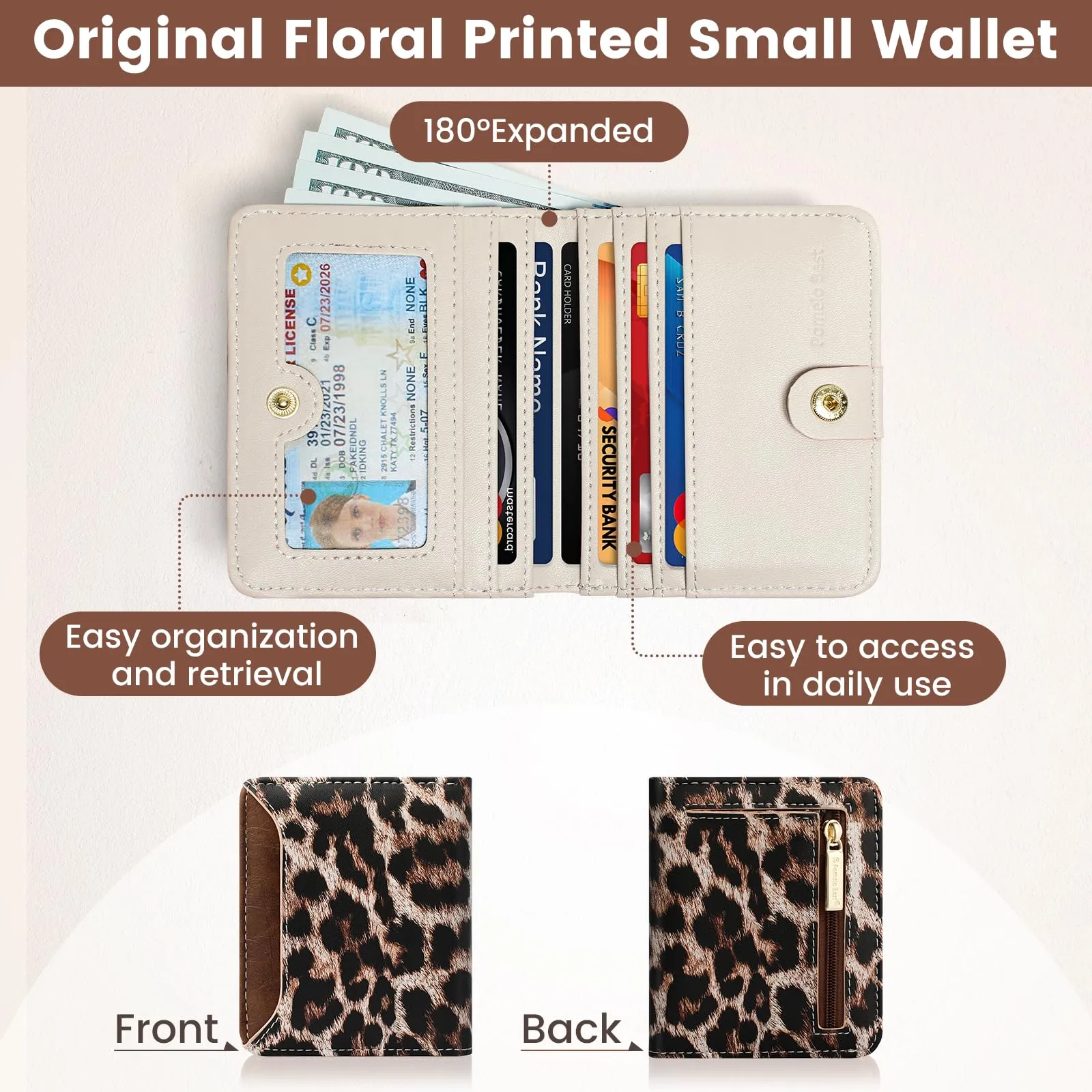 Pomelo Best Portafoglio da Donna Piccolo in Pelle PU con Blocco RFID, Leopardato Marrone - immagine 3