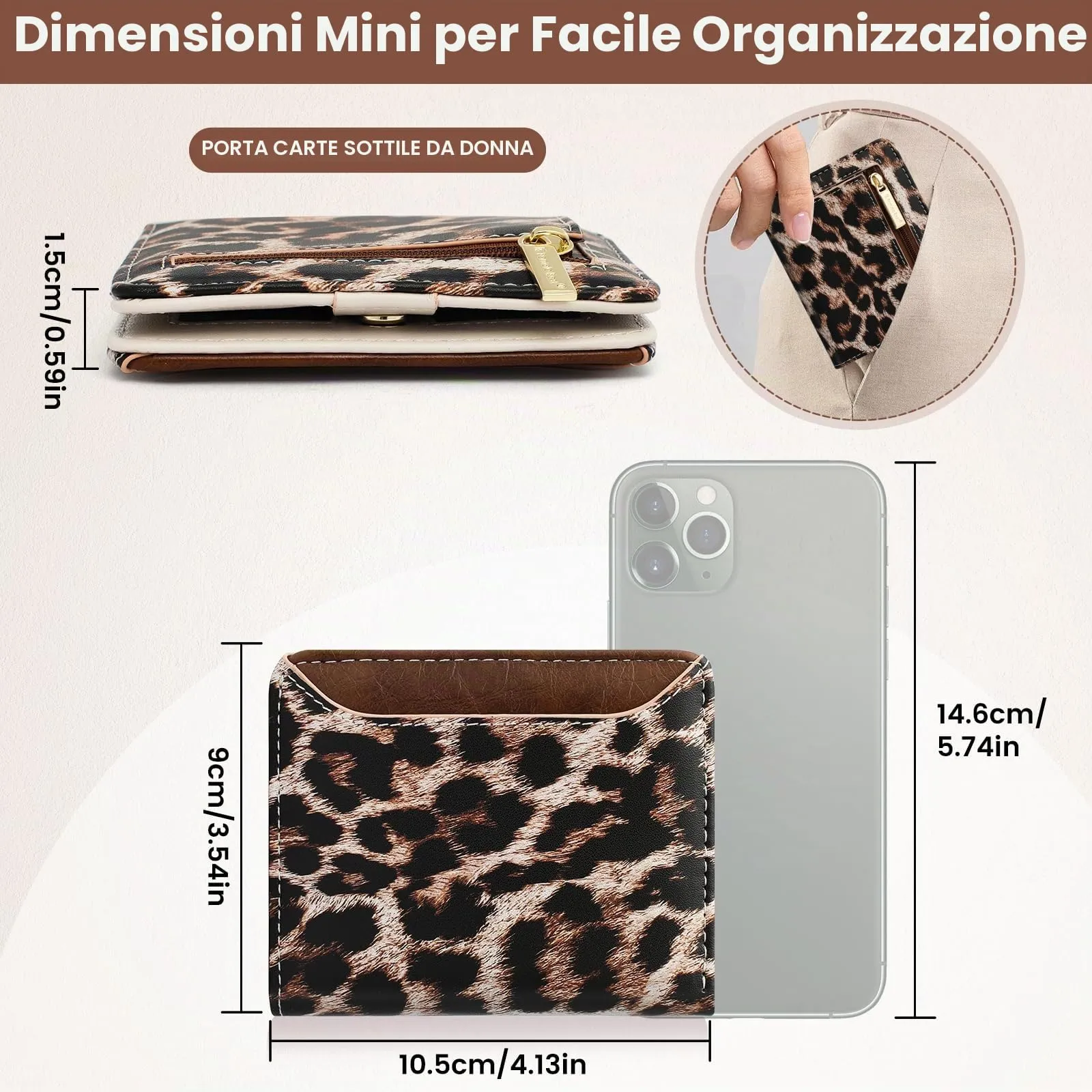 Pomelo Best Portafoglio da Donna Piccolo in Pelle PU con Blocco RFID, Leopardato Marrone - immagine 4