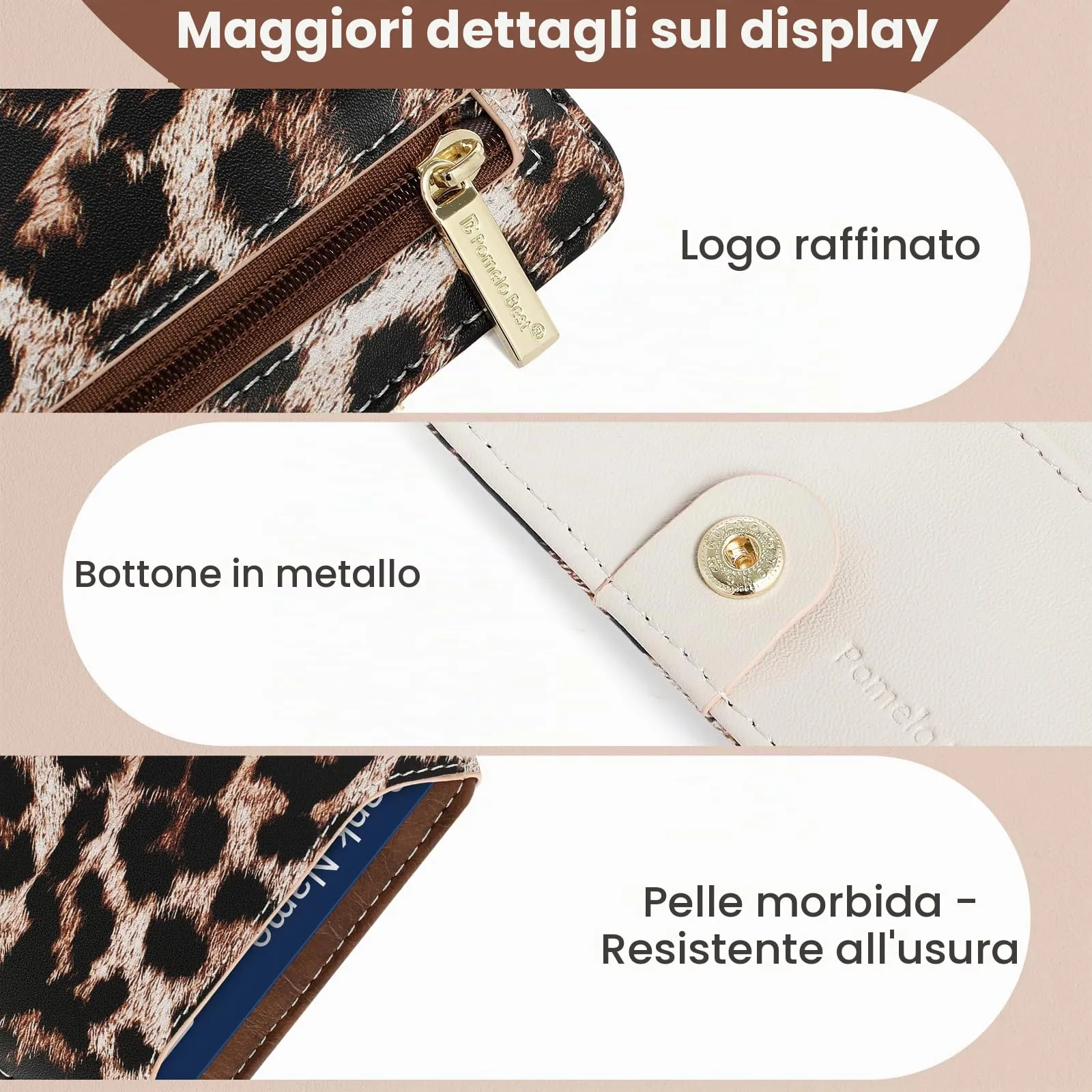 Pomelo Best Portafoglio da Donna Piccolo in Pelle PU con Blocco RFID, Leopardato Marrone - immagine 6