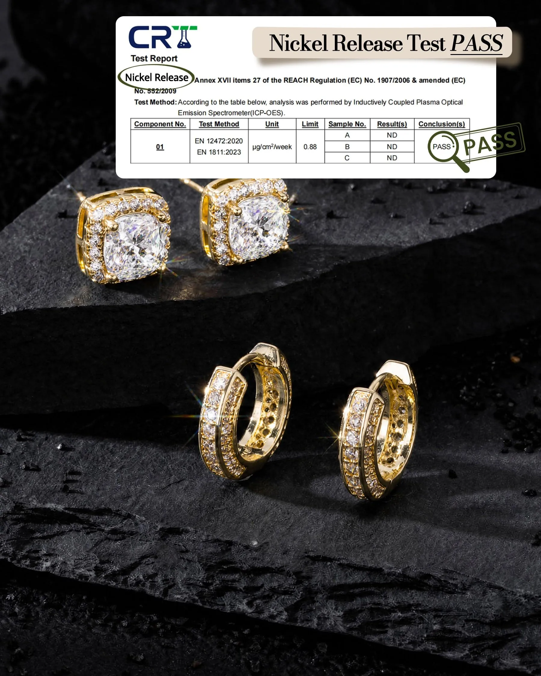HANLI Orecchini a Cerchio Uomo Oro Placcato 14K con Zirconi Cubici, 2 Paia - immagine 3