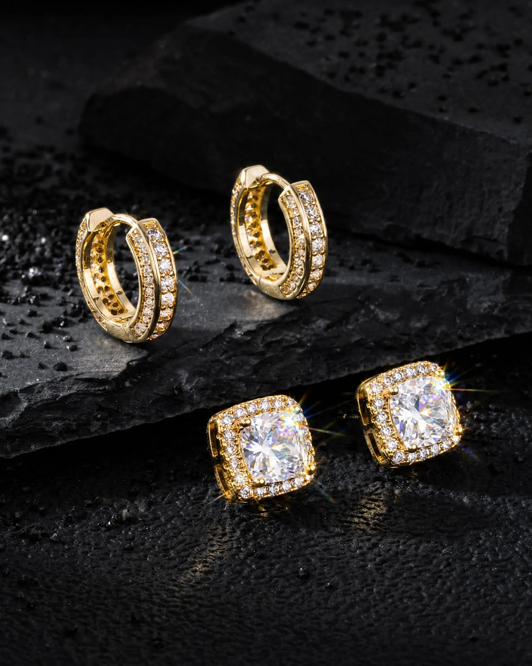 HANLI Orecchini a Cerchio Uomo Oro Placcato 14K con Zirconi Cubici, 2 Paia - immagine 5