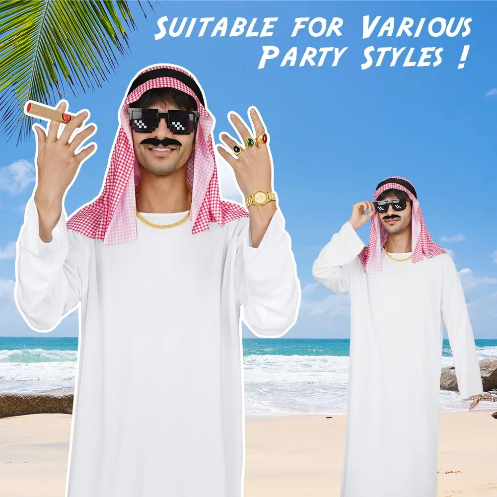 BSBUY Costume da Sceicco Arabo da Uomo, Set da 16 Pezzi, Bianco - immagine 5