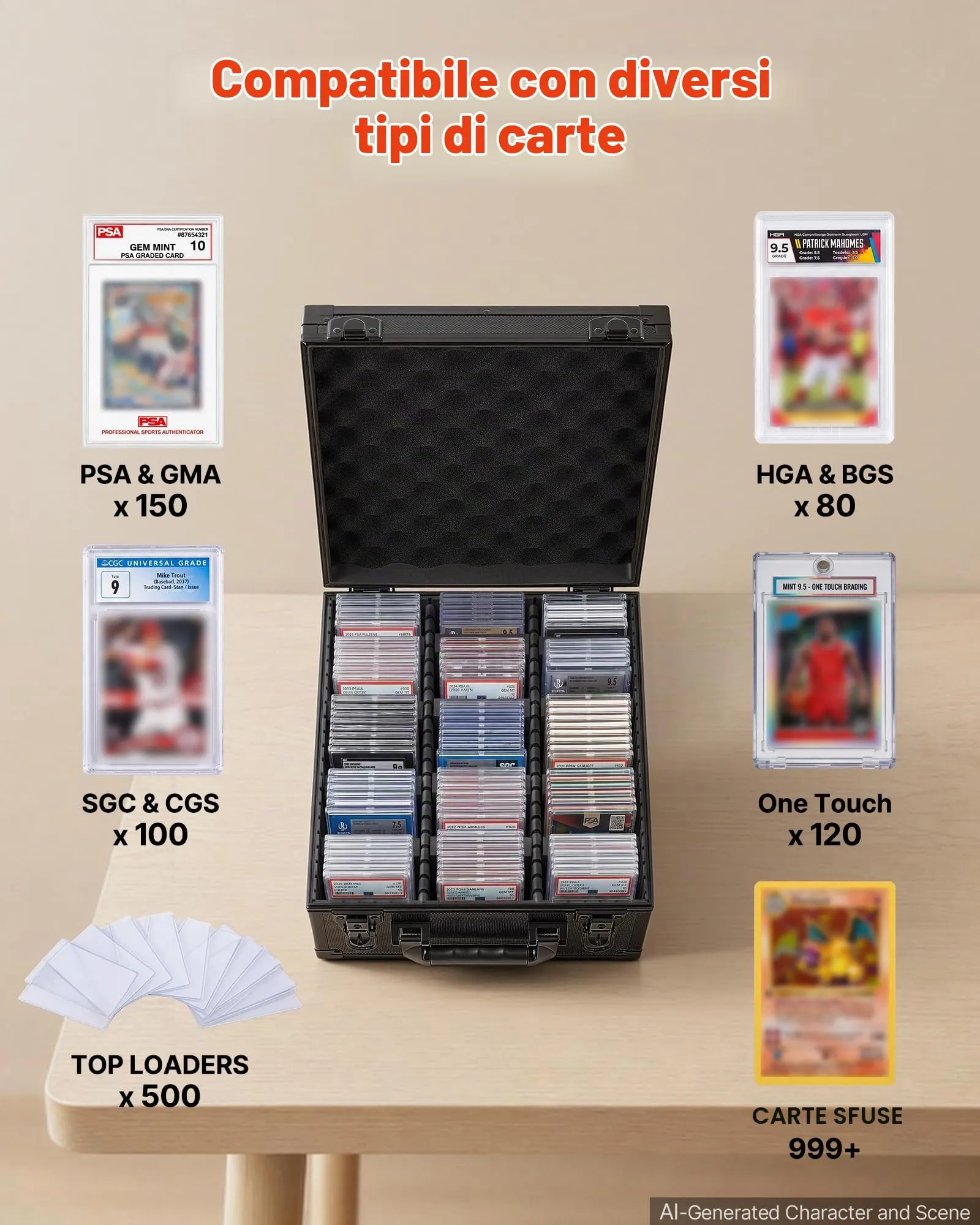 VEVOR Valigetta Porta Carte Graded 3 File con 12 Divisori Capacità 150 PSA - immagine 3