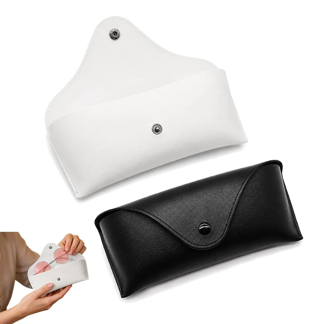 KEPYATI Custodia in Pelle per Occhiali, Set da 2 Pezzi (Nero + Bianco) - immagine 1