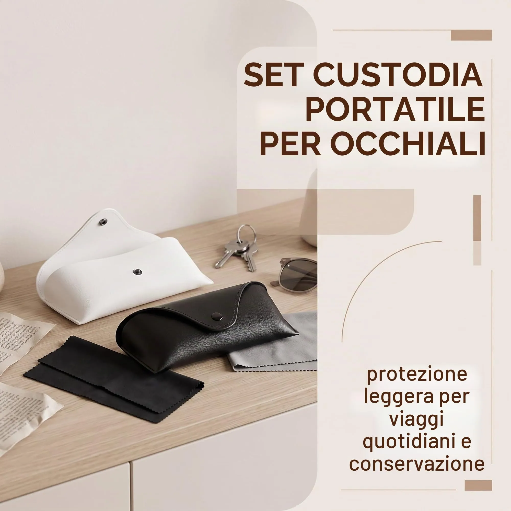 KEPYATI Custodia in Pelle per Occhiali, Set da 2 Pezzi (Nero + Bianco) - immagine 2