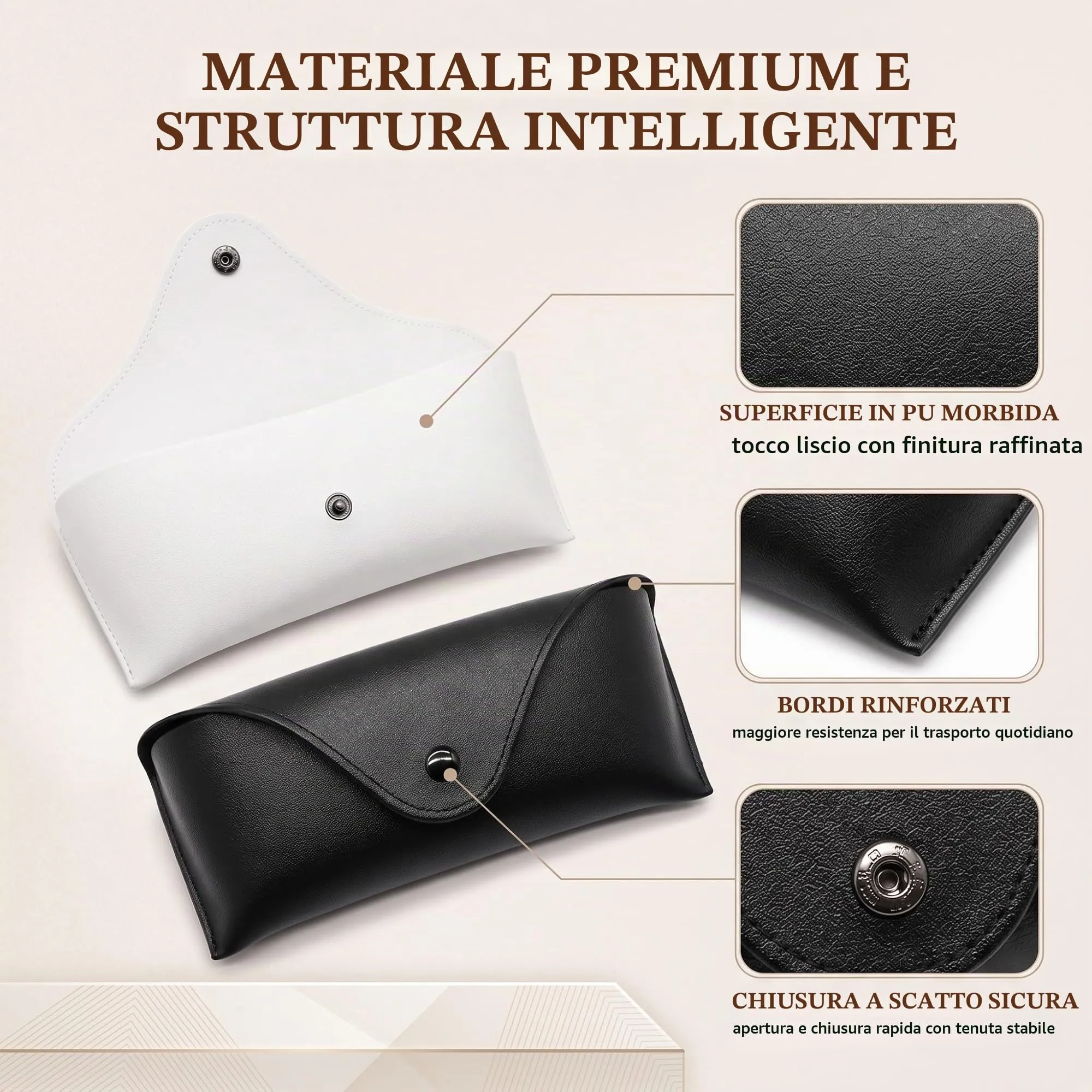 KEPYATI Custodia in Pelle per Occhiali, Set da 2 Pezzi (Nero + Bianco) - immagine 3