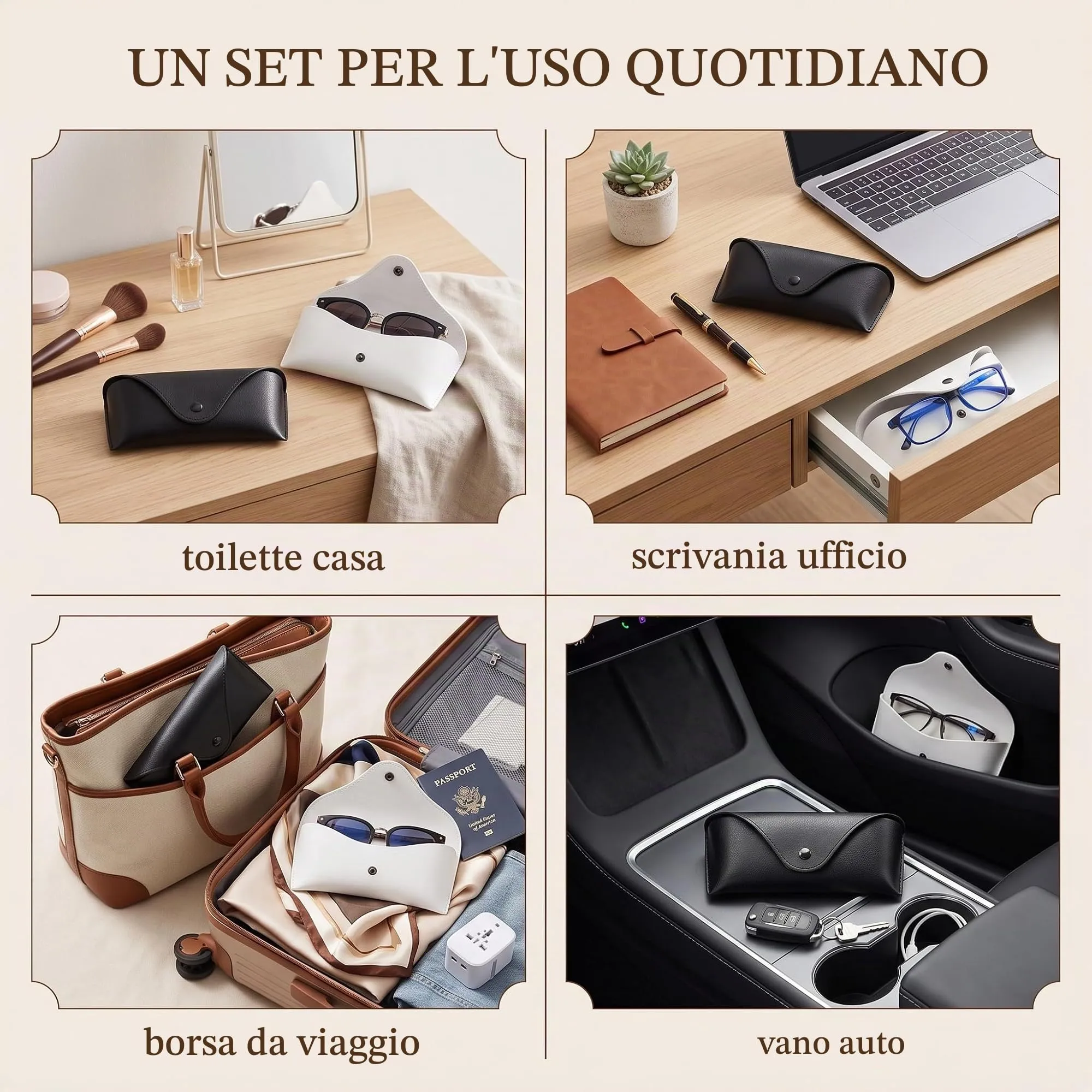 KEPYATI Custodia in Pelle per Occhiali, Set da 2 Pezzi (Nero + Bianco) - immagine 4