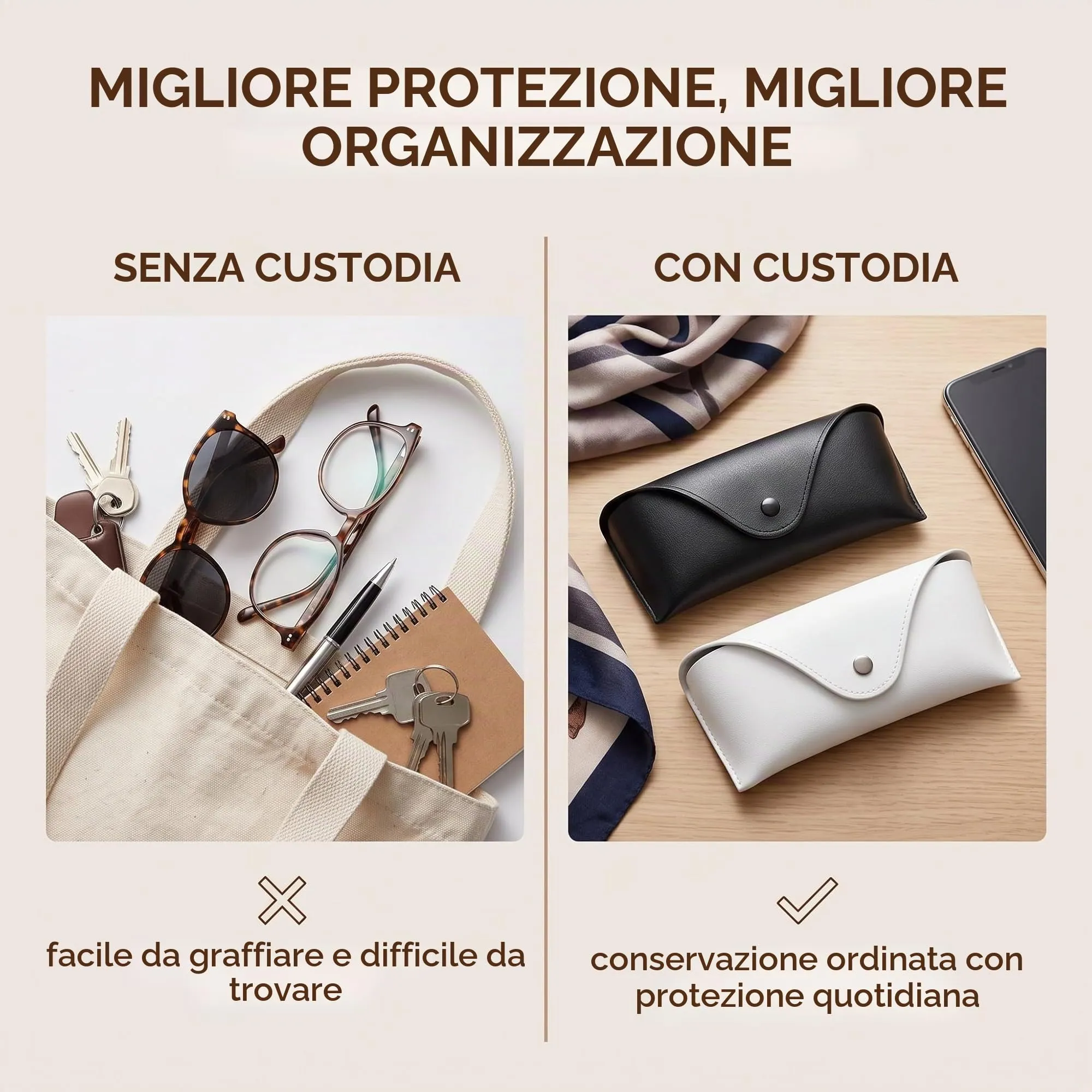 KEPYATI Custodia in Pelle per Occhiali, Set da 2 Pezzi (Nero + Bianco) - immagine 5