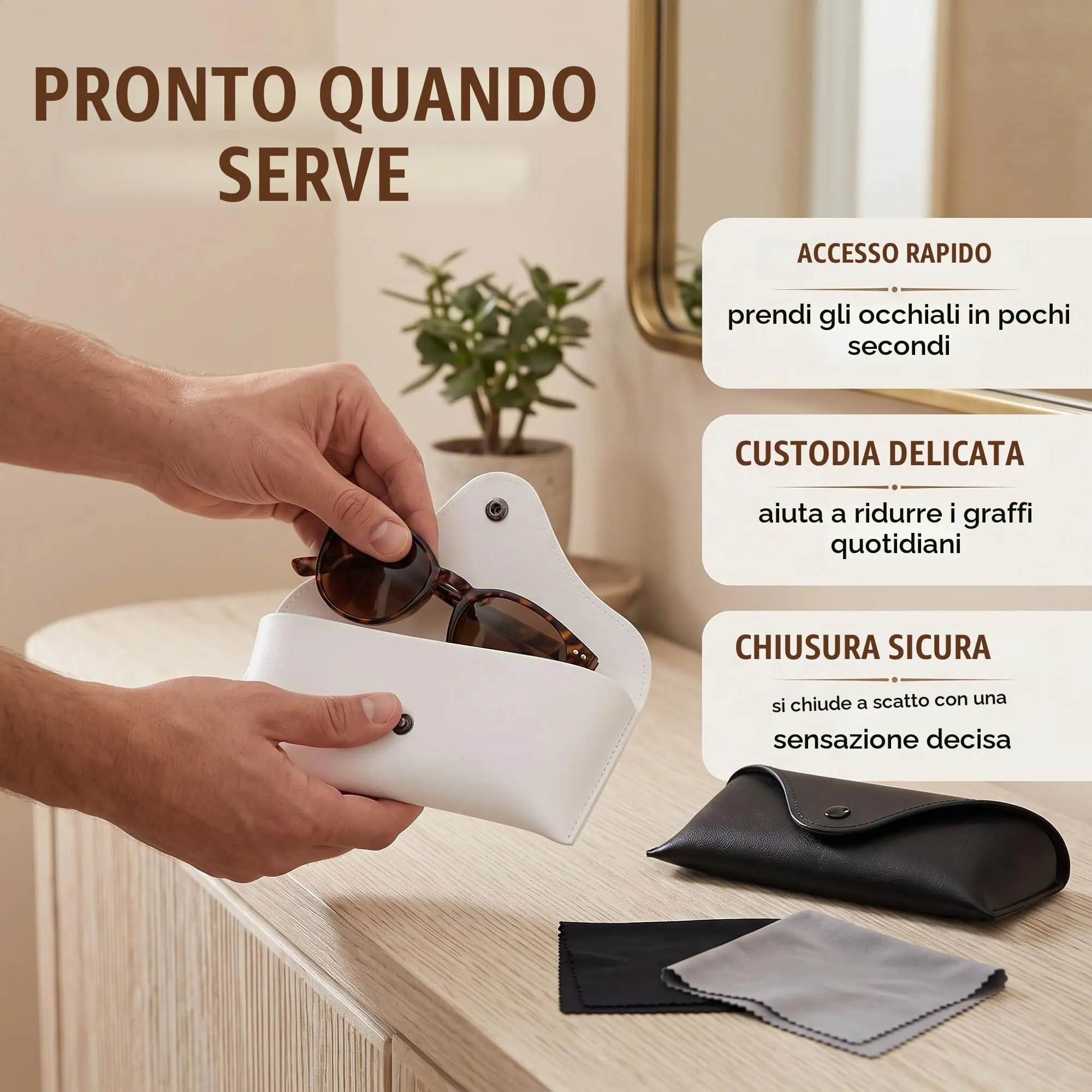 KEPYATI Custodia in Pelle per Occhiali, Set da 2 Pezzi (Nero + Bianco) - immagine 6